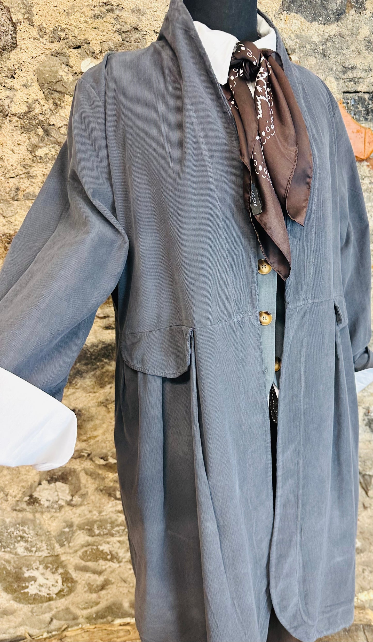 “Terri “ graphite Italian pin corduroy dress coat