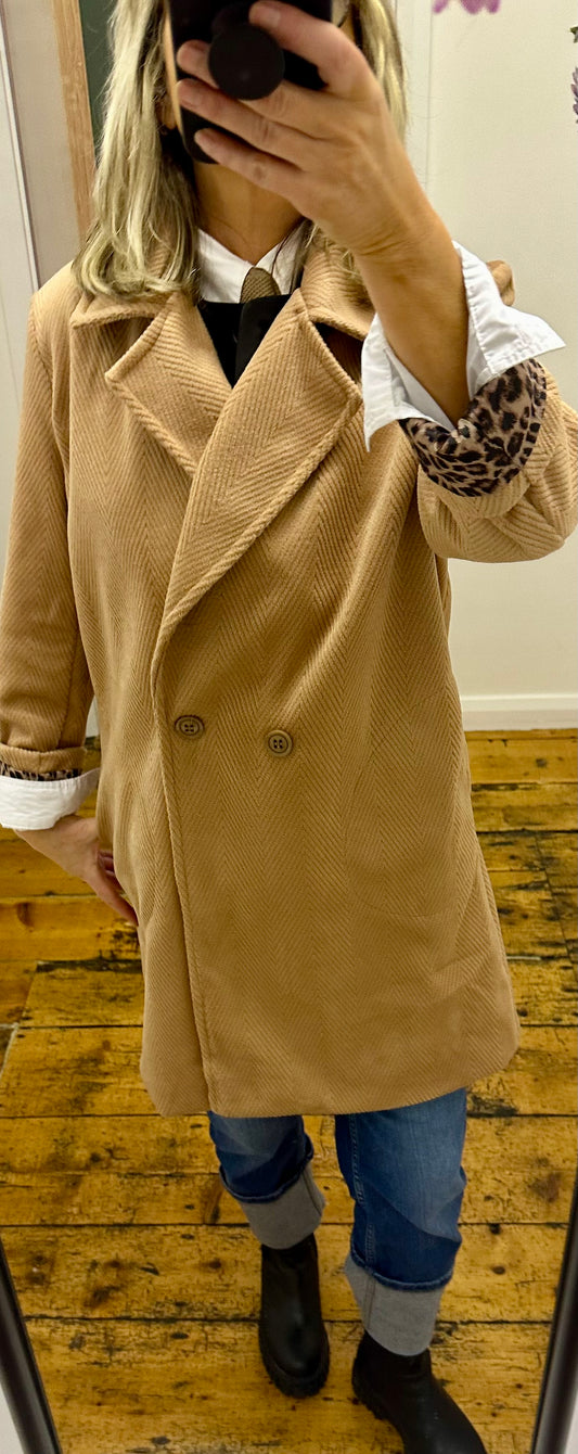 “Lydia “ Italian camel chevron corduroy dress jacket