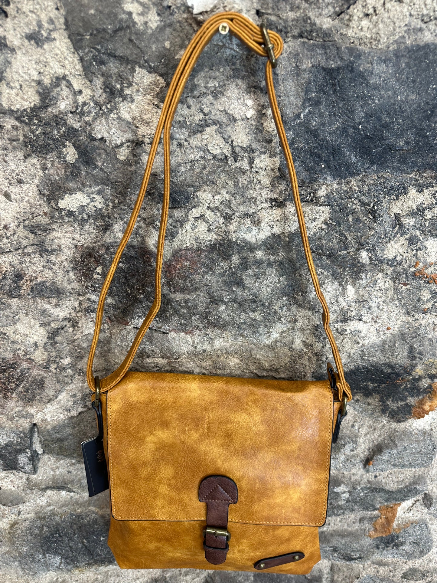 “Maggie “ warm saffron vegan satchel crossbody satchel