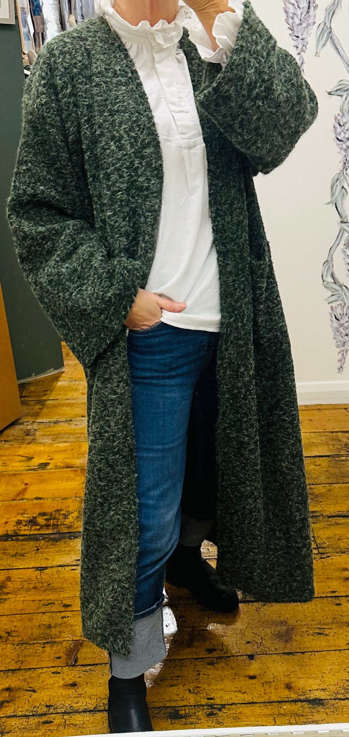 “Kiera “ Forest green cosey full length kimono shacket winter cardi