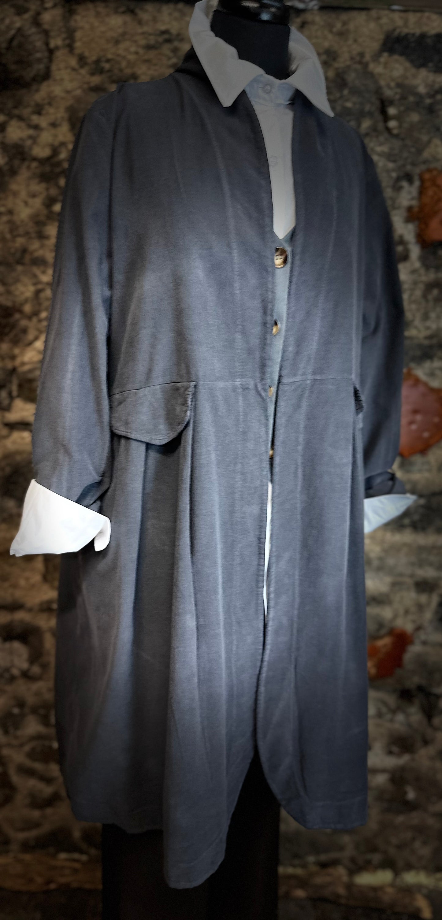“Terri “ graphite Italian pin corduroy dress coat
