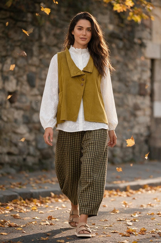 “Kellie” orchard green pin corduroy Italian waistcoat