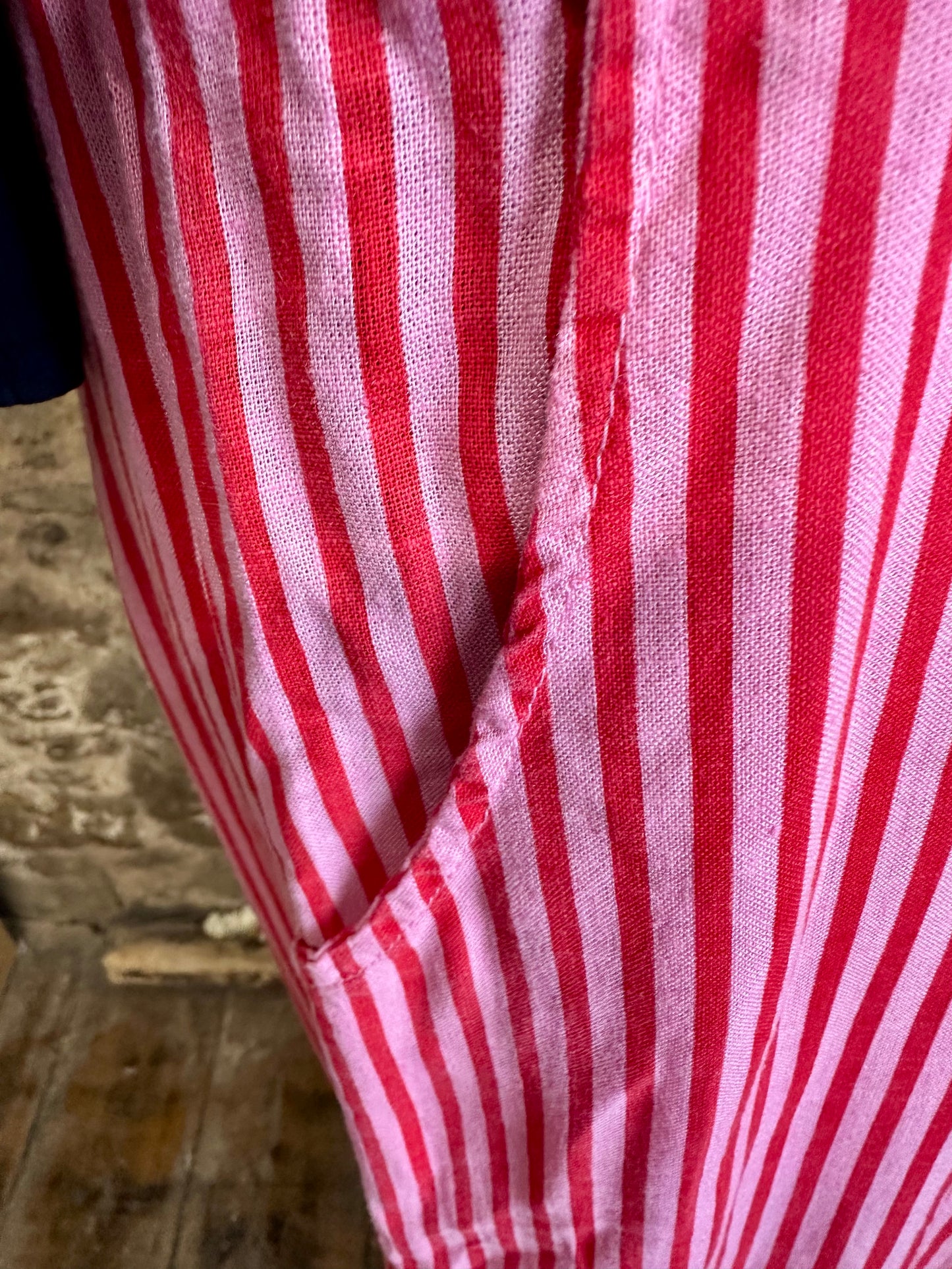 “Sandie “ Ruby and pink Italian linen striped cullottes