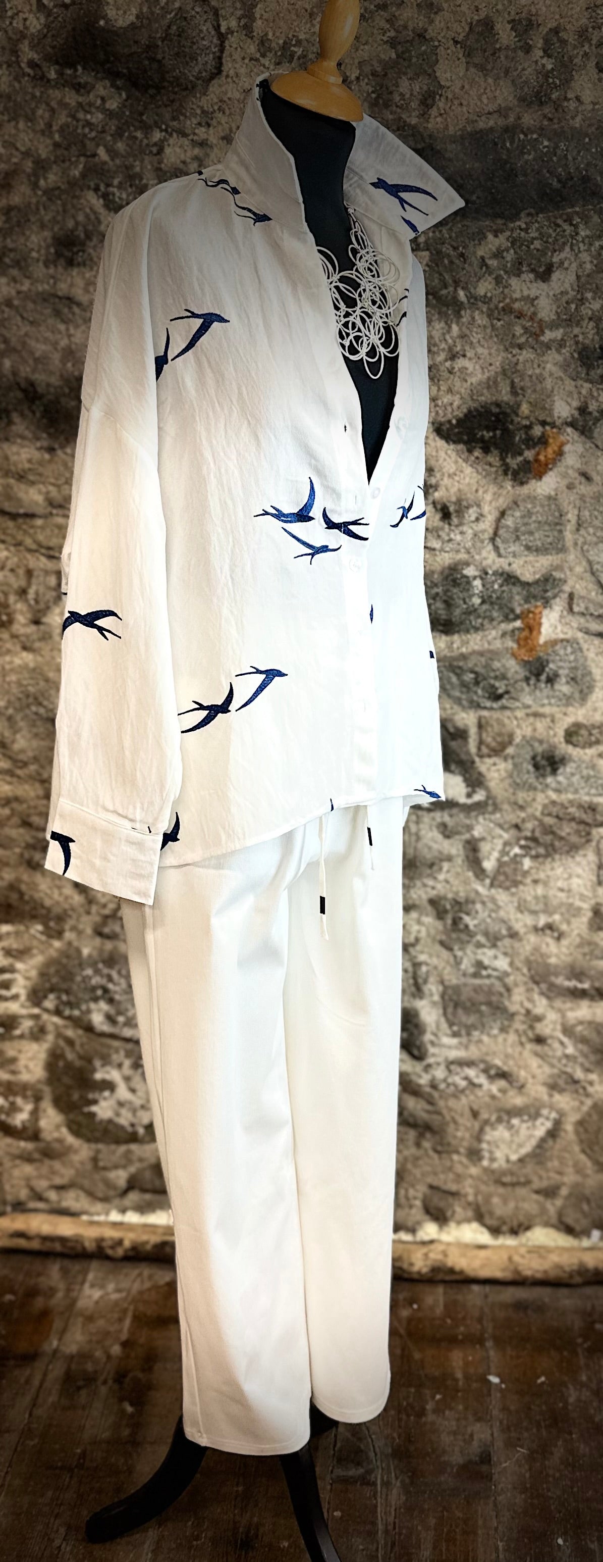 “Kelsi “ embroidered blue swallowtail shirt (pre order available from 23 June )