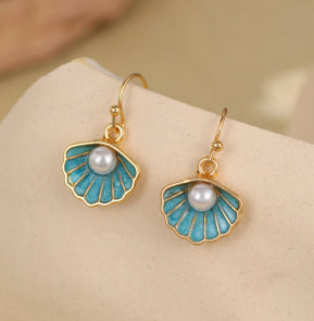 Teal and gold Camino shell drop earrings