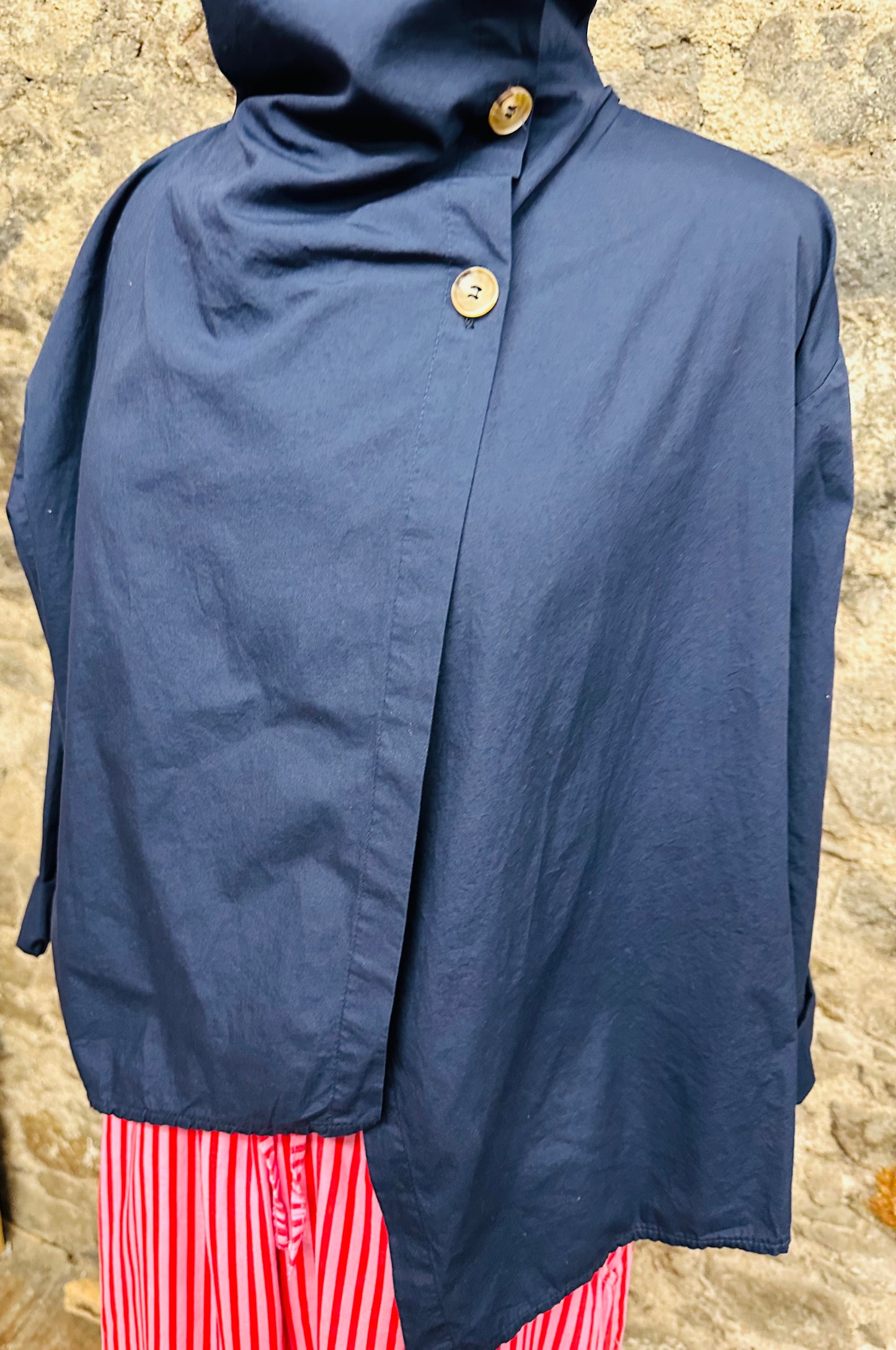 “Suzie”navy funnel neck cotton Italian jacket
