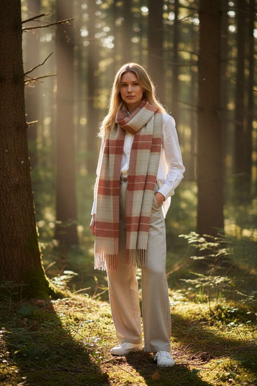 Heritage mocha and terracotta plaid wrap
