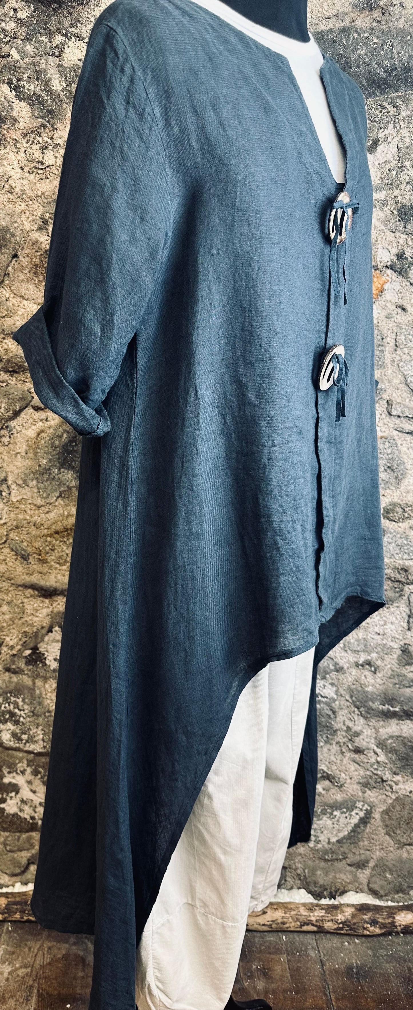 “Katrina “ petrol blue Italian linen hi lo