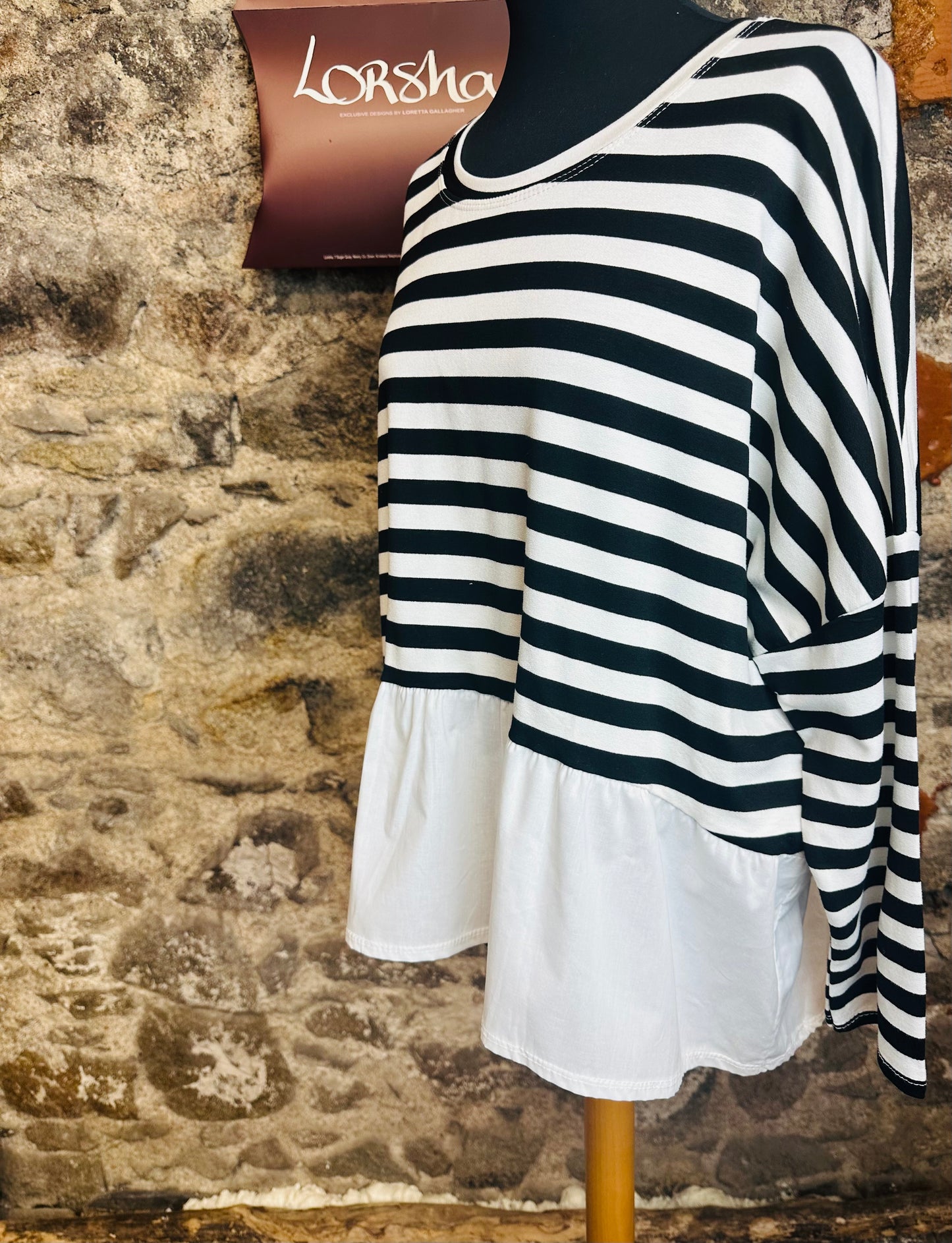 “Audrey “ Italian monochrome stripe casual top