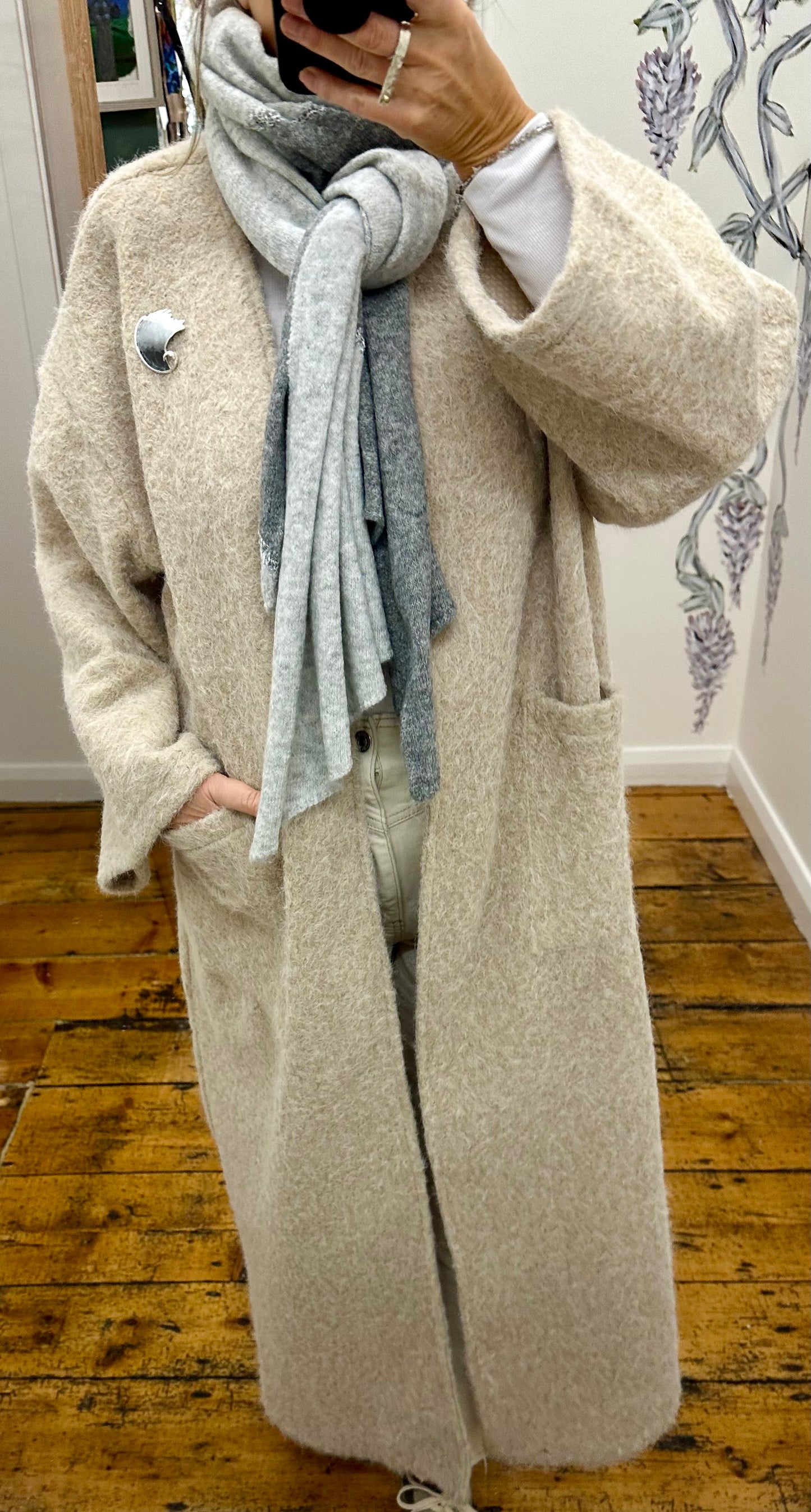 “Kiera “ kimono Italian cosey full length shacket winter cream