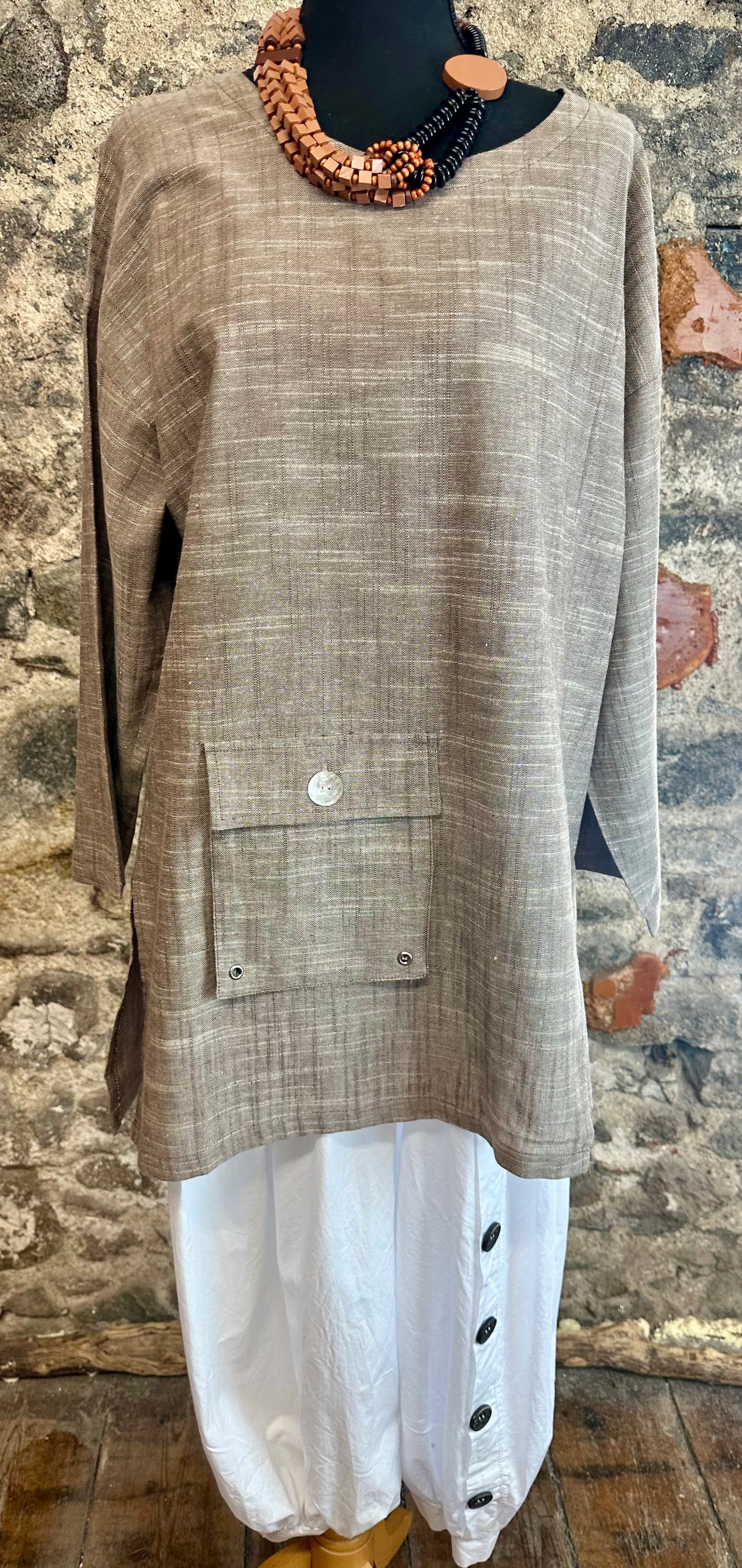 “Ava” coco Italian linen mix tunic