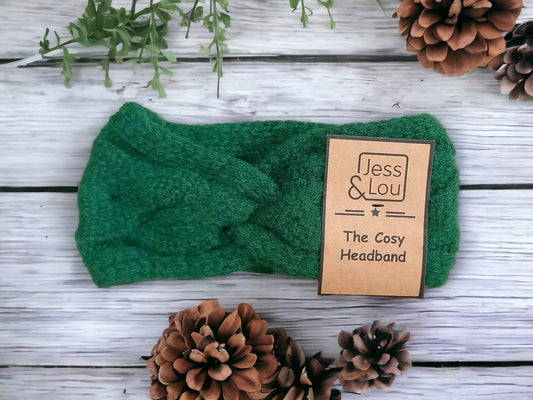 Forest green cosey cable knit head band