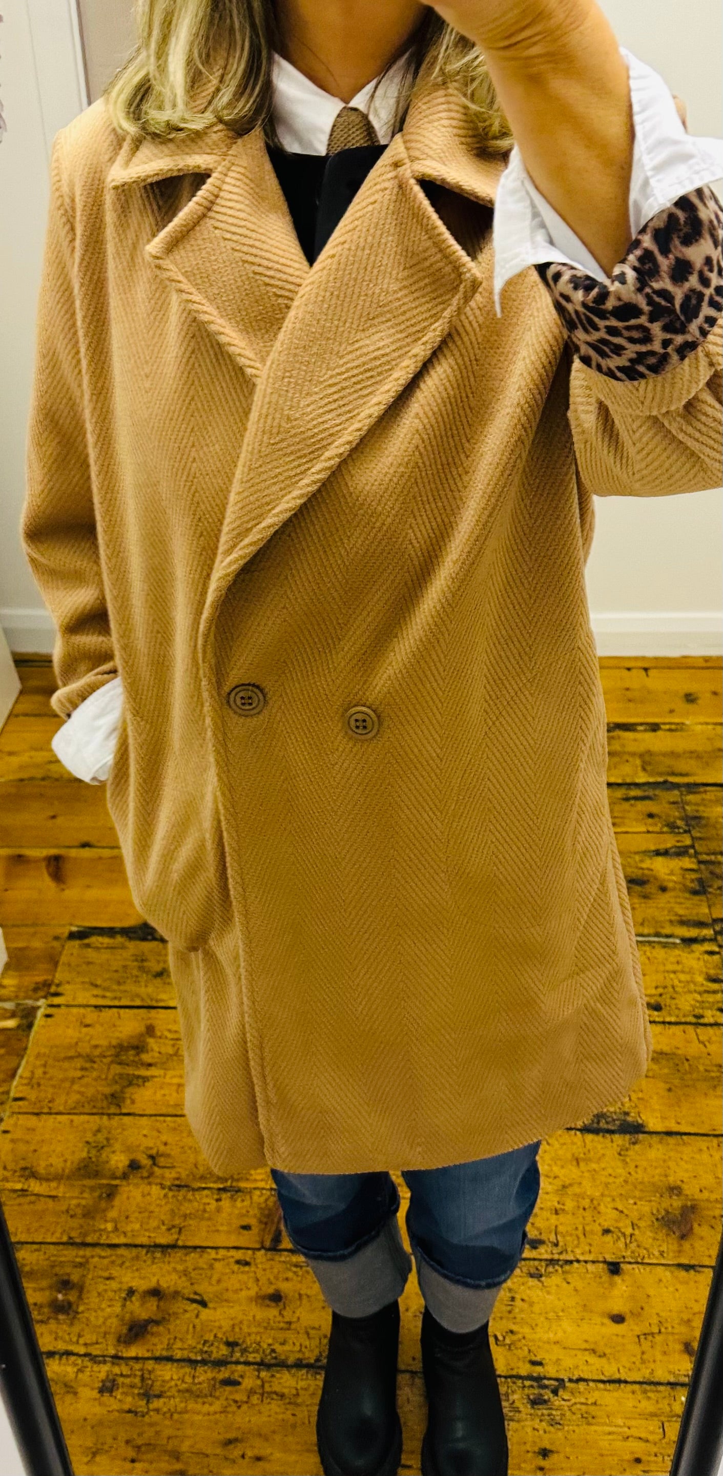 “Lydia “ Italian camel chevron corduroy dress jacket