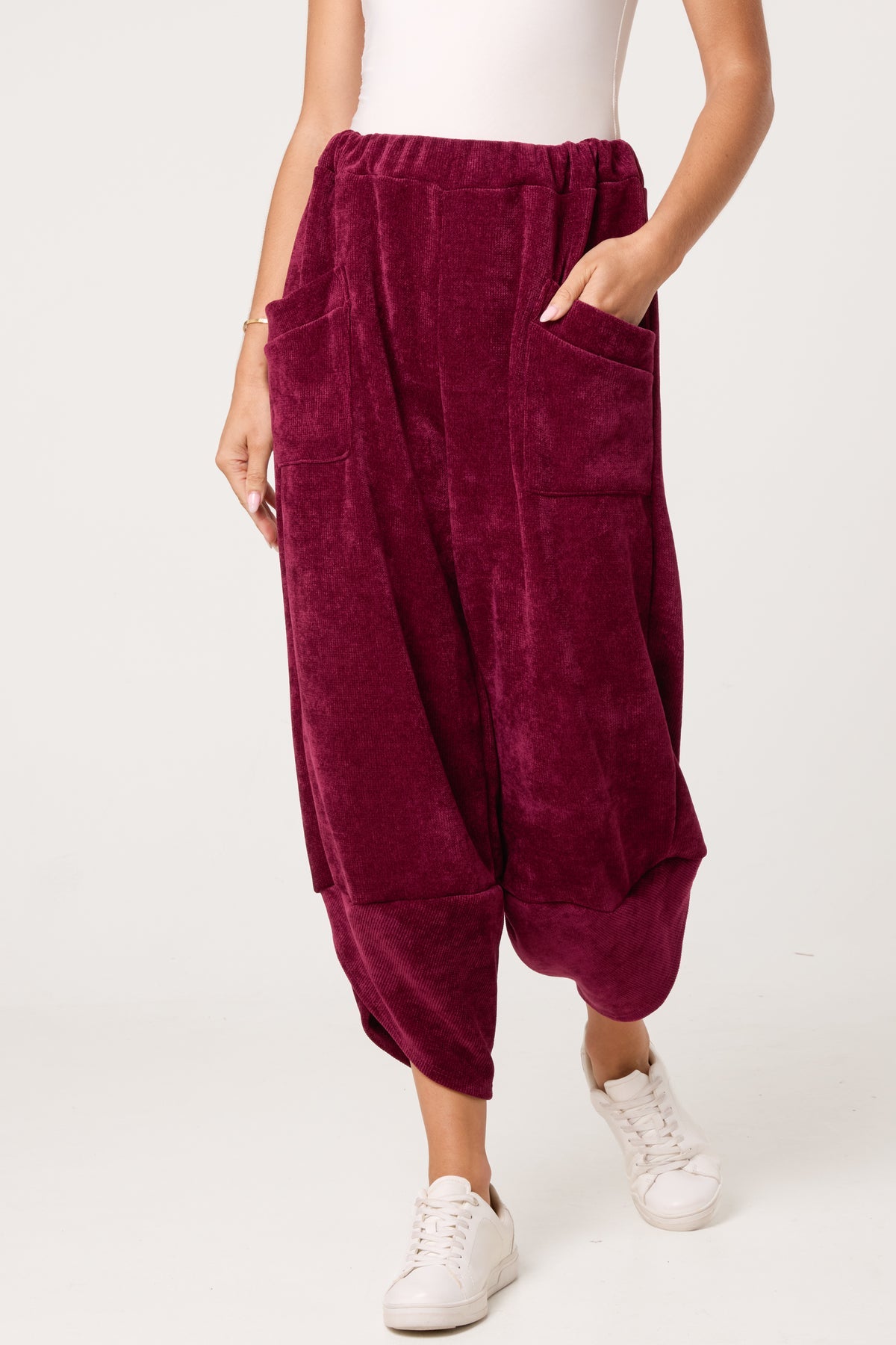 “Riva” rich ruby burgundy chenille Italian jogger
