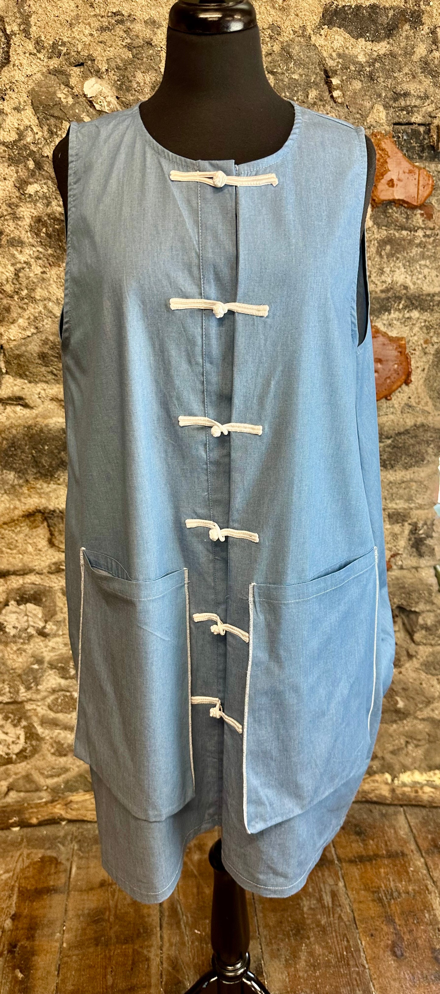 “Leia “ soft denim mandarin style waistcoat