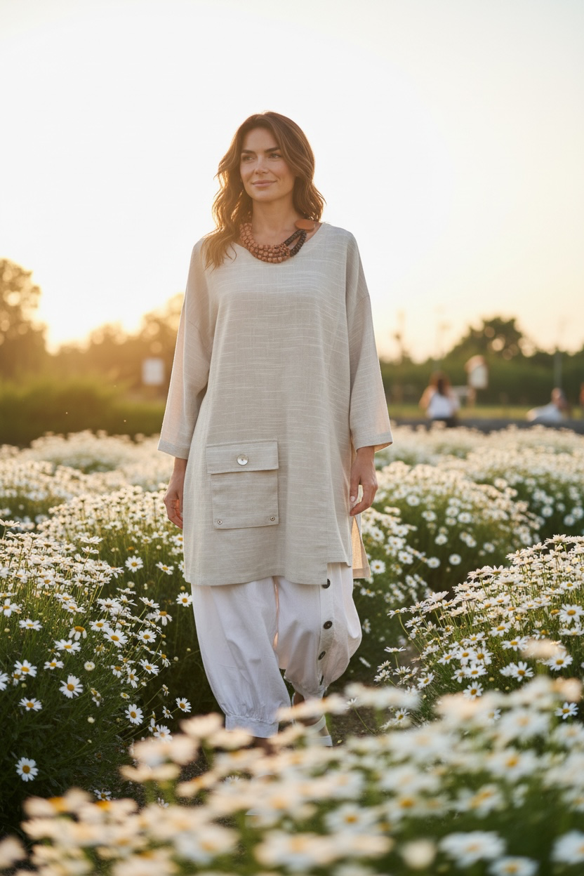 “Ava “ natural Italian linen mix tunic