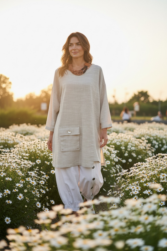 “Ava “ natural Italian linen mix tunic