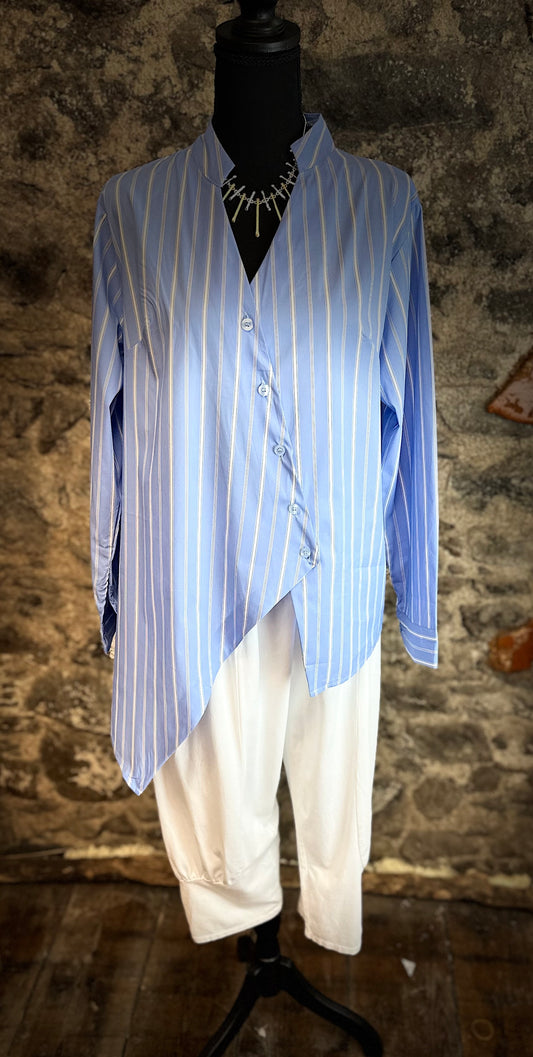 “Brady “ sky blue asymmetric shirt