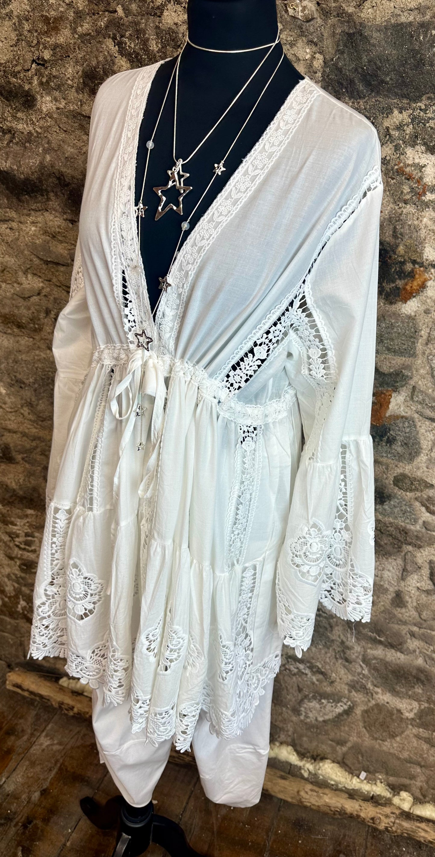 “Beatrice “ intricate detailed boho Ivory Italian tunic