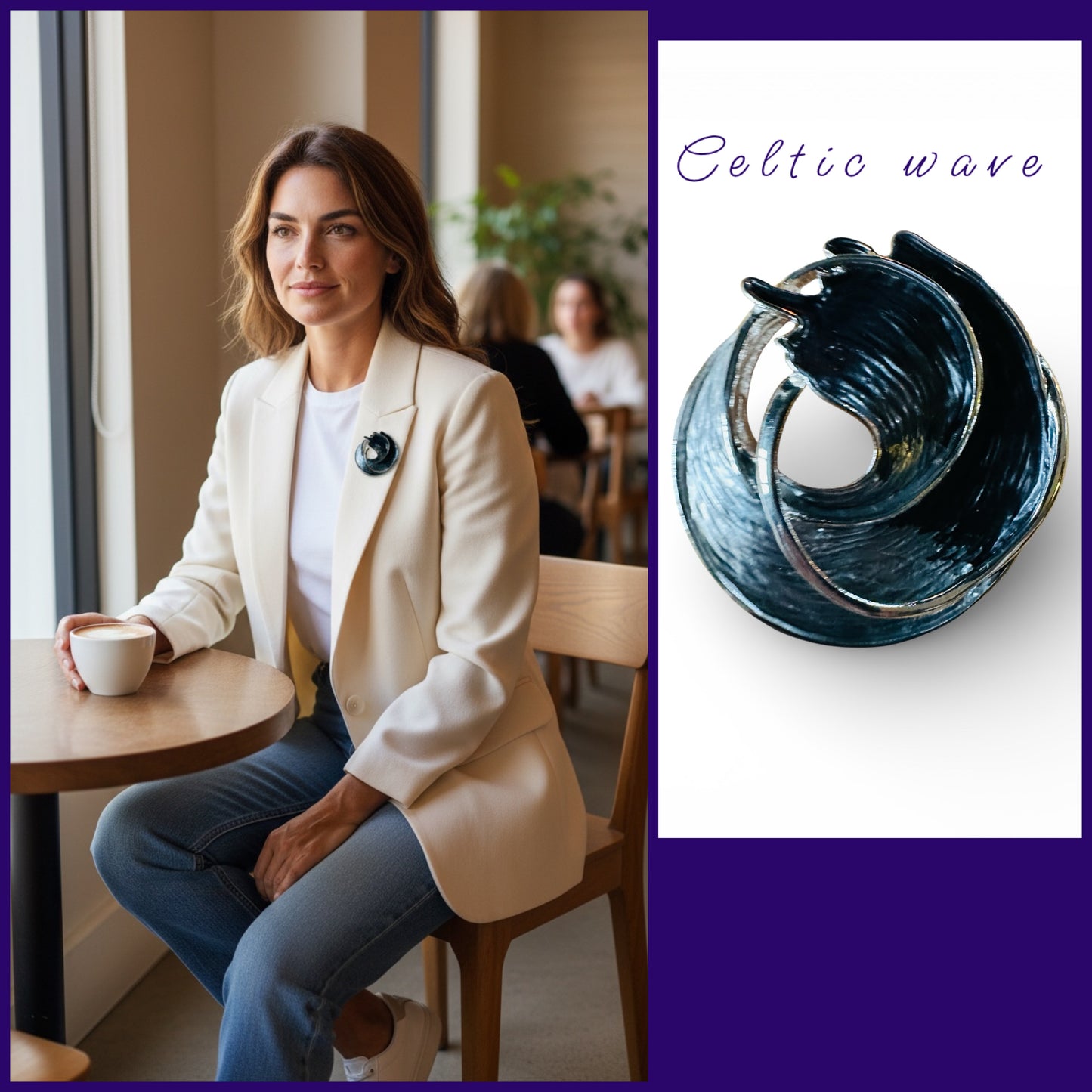 Blue Celtic wave magnetic brooch