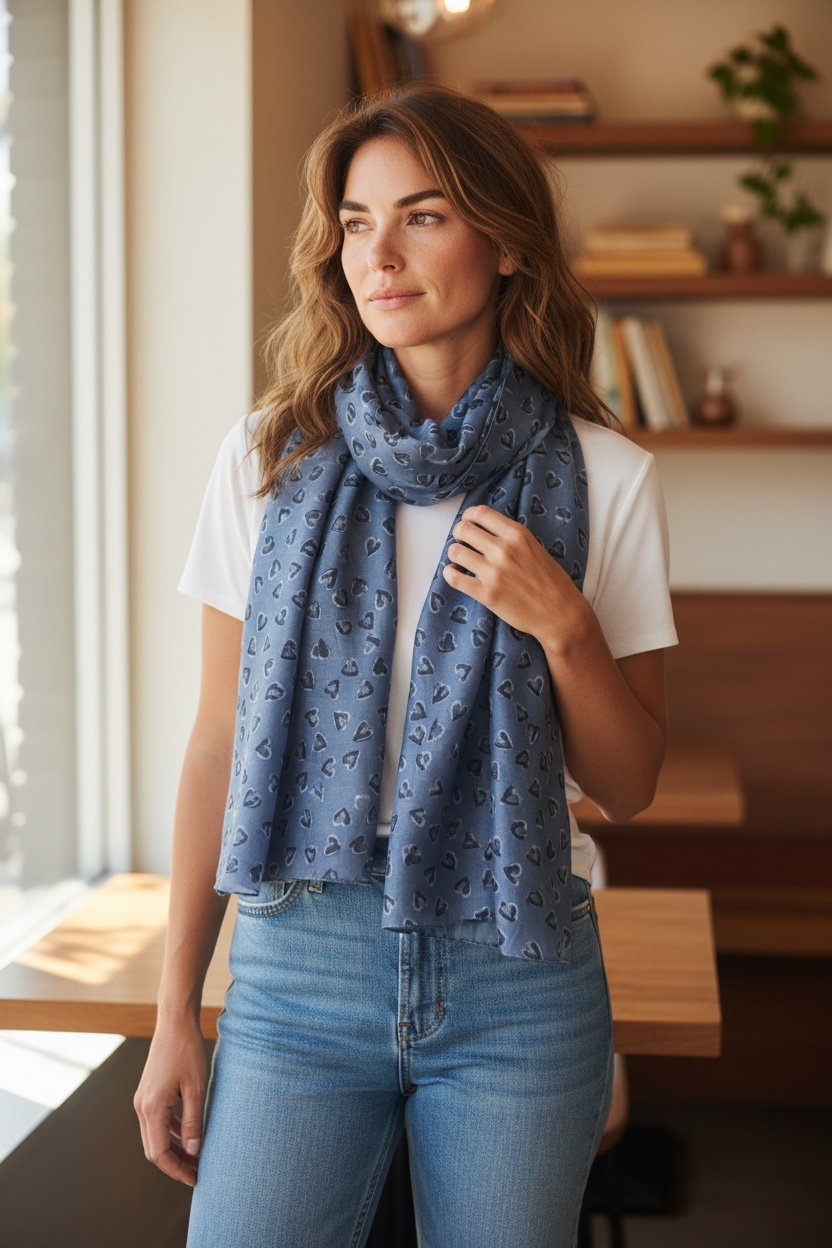 Little heart denim blue scarf