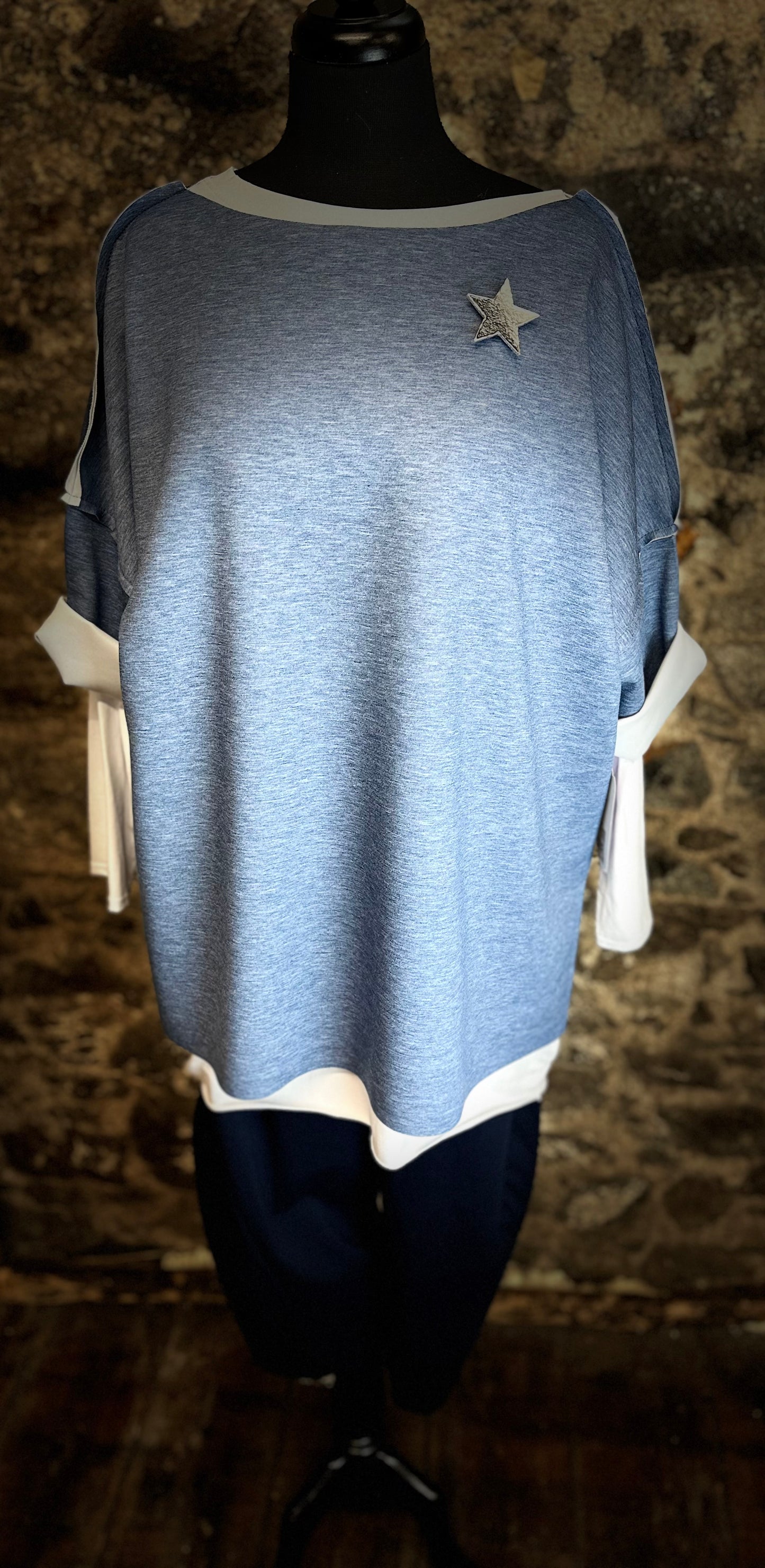 “Erica “ denim blue easy wear seamed sweatshirt