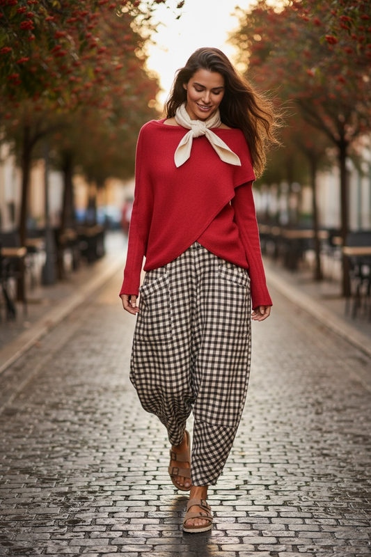 “Sadie “ ruby red Italian crossover knit