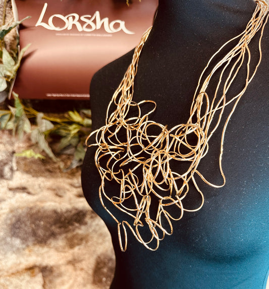 Lorsha curly statement gold link necklace long