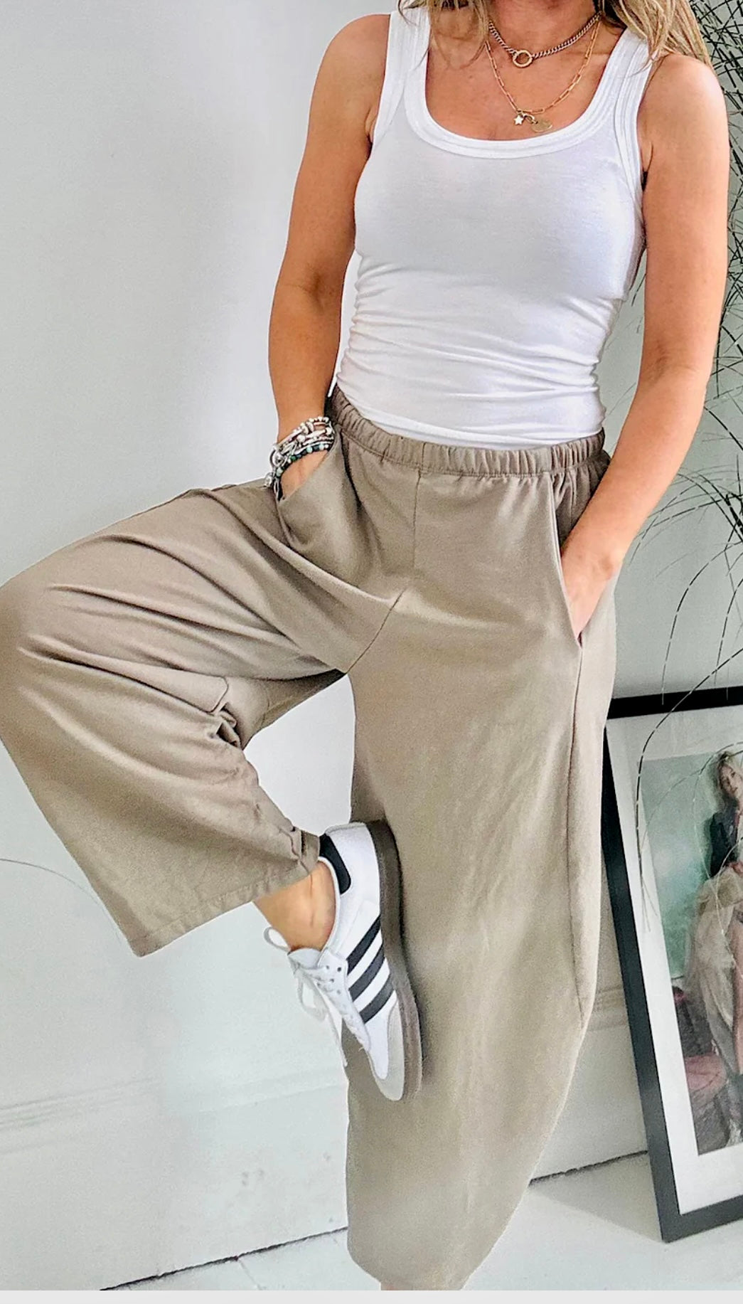 “Kizzy “ oatmeal Italian cocoon pants