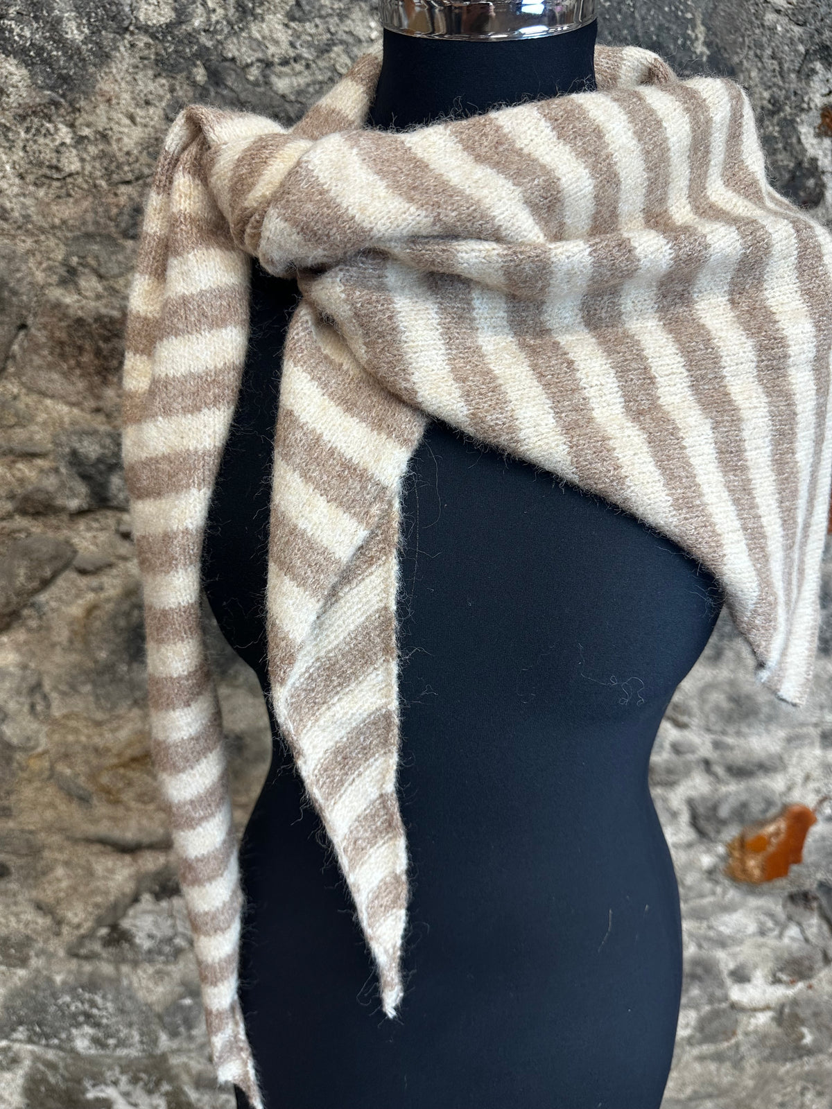 Nelly ..Mocha  and cream strip Bretton triangle knit