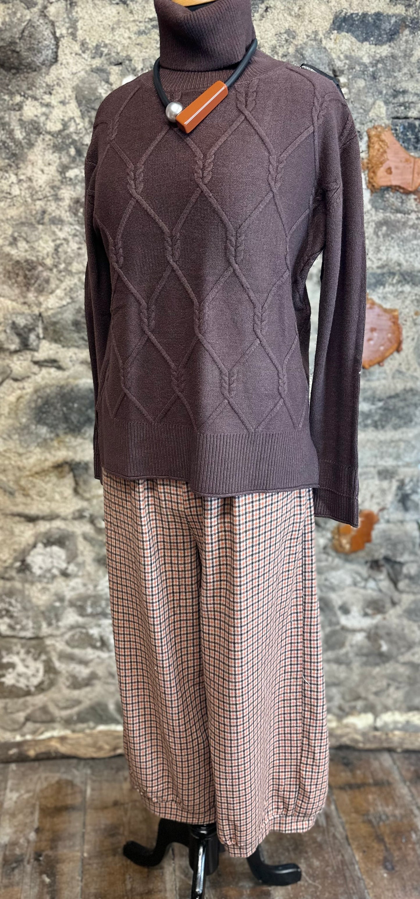 “Natalie “ chocolate Italian high neck polio knit