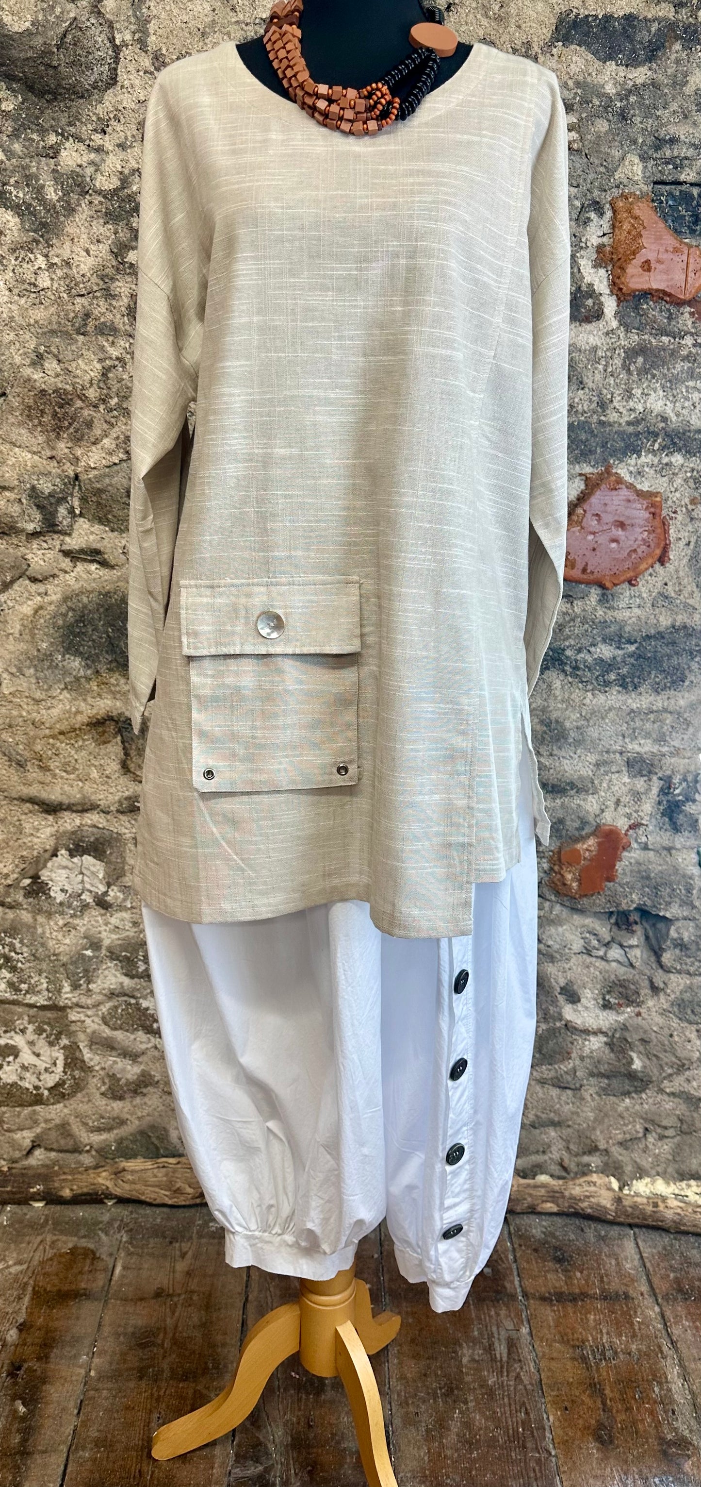“Ava “ natural Italian linen mix tunic