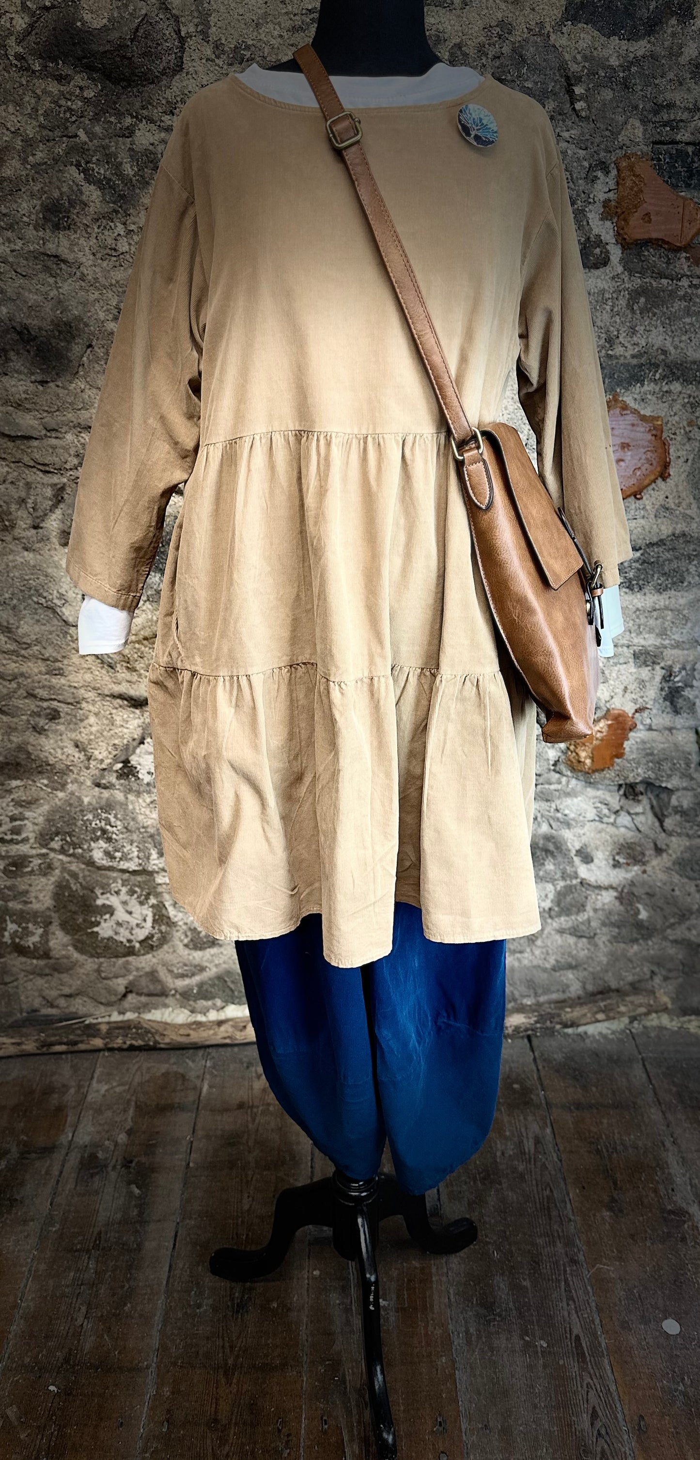 “Katie” warm caramel Italian fine corduroy tunic dress
