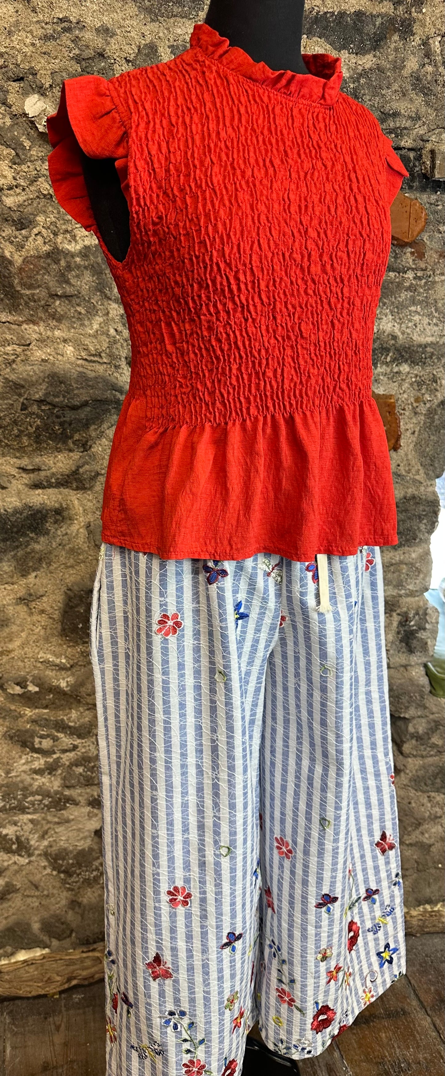 “Mandy “ coral Italian peplum top