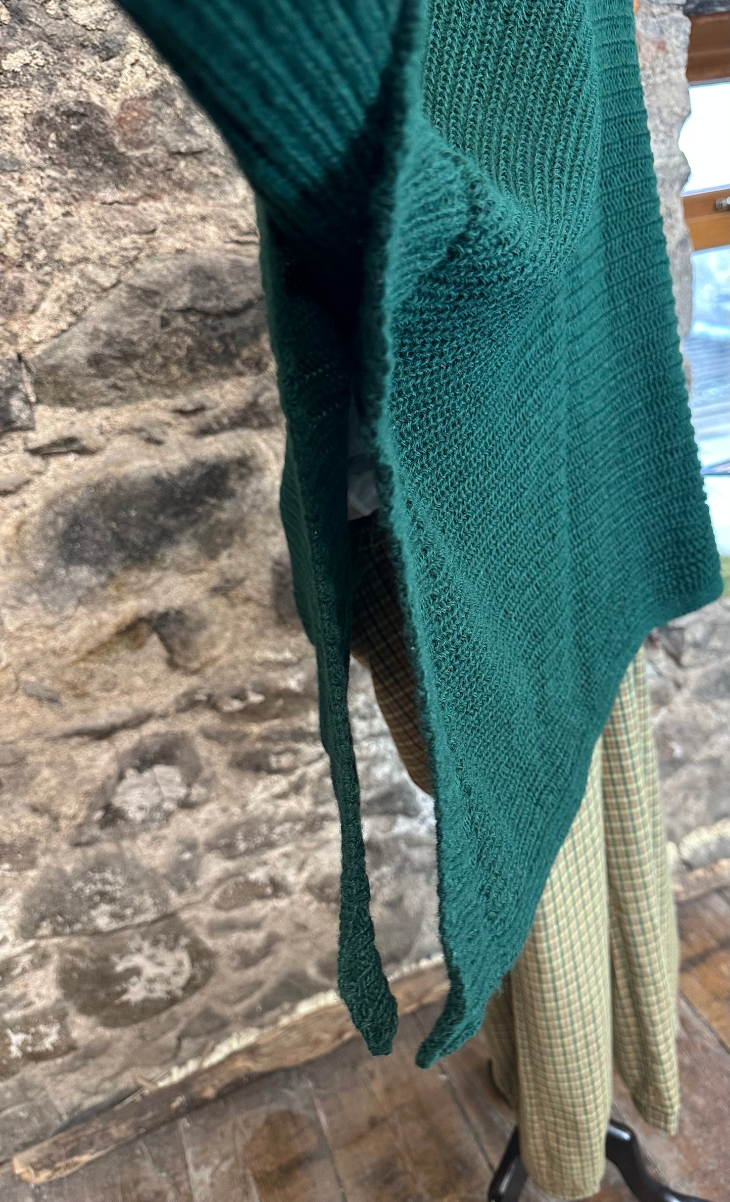 “Darina” Forest green high neck knit sleeved polo neck cape