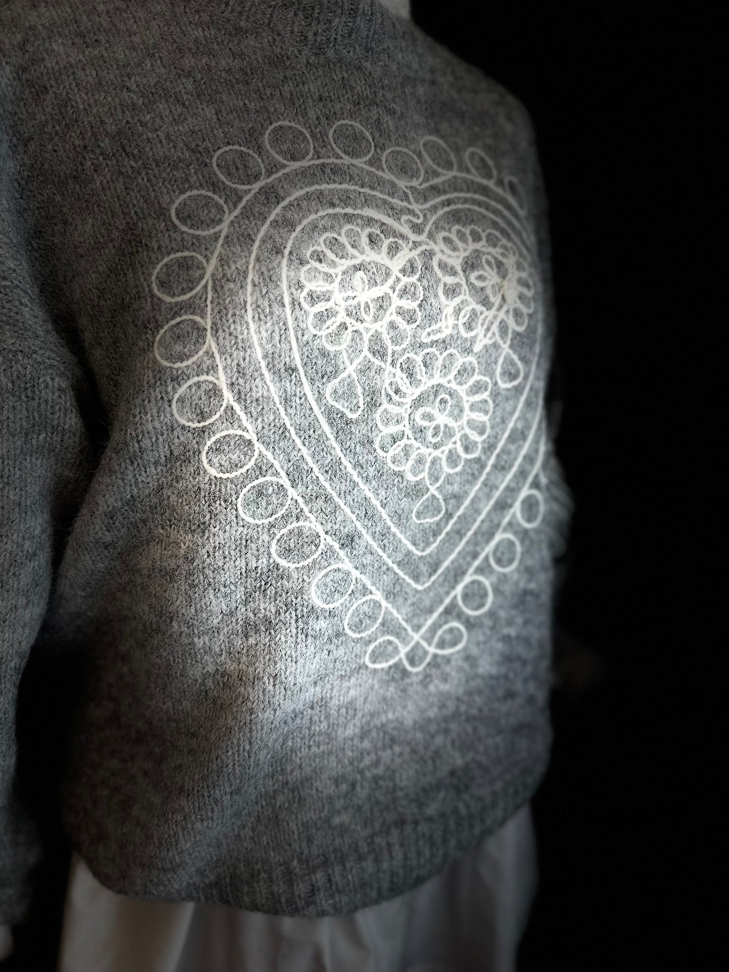 Dove grey ..heart embroidered Italian soft knit