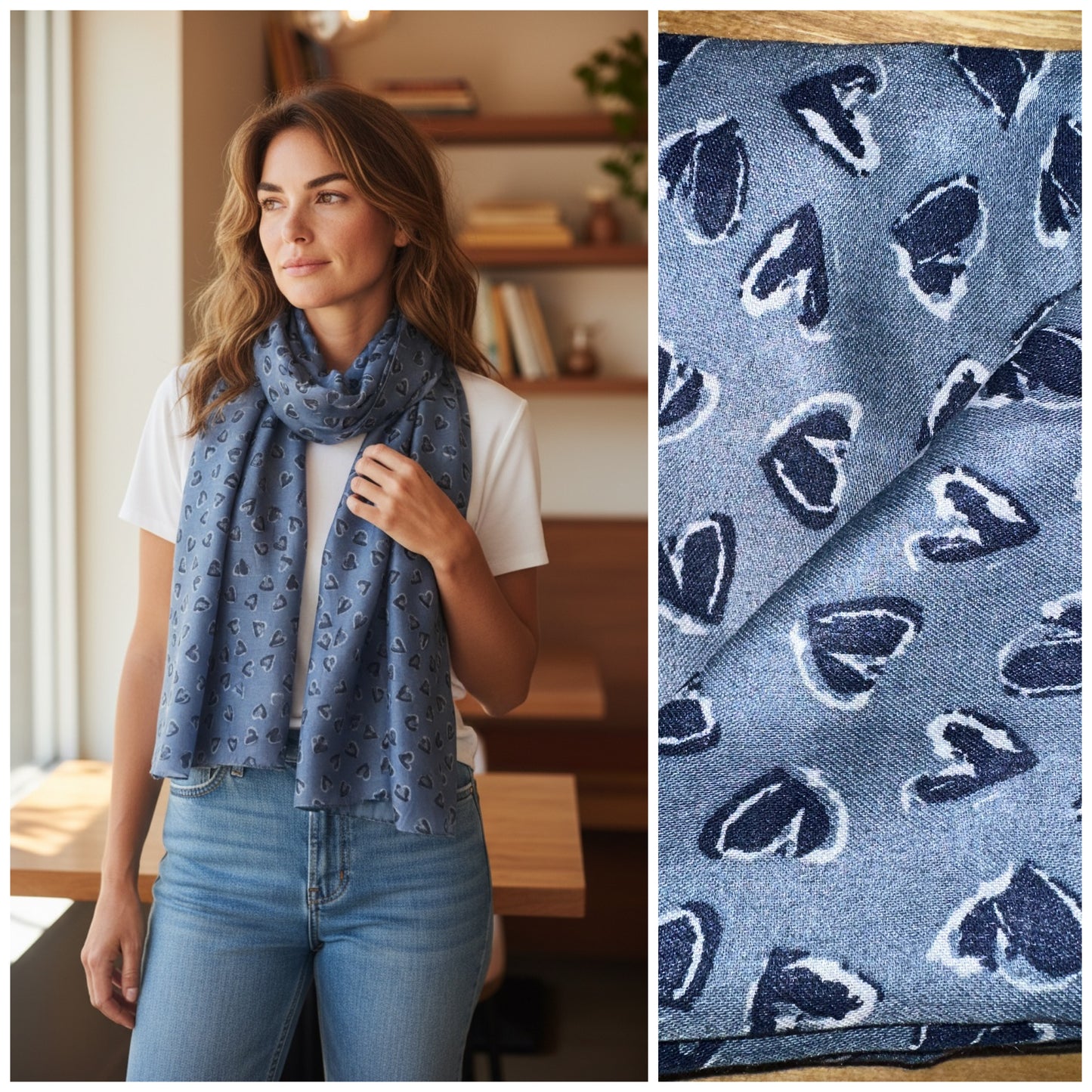 Little heart denim blue scarf