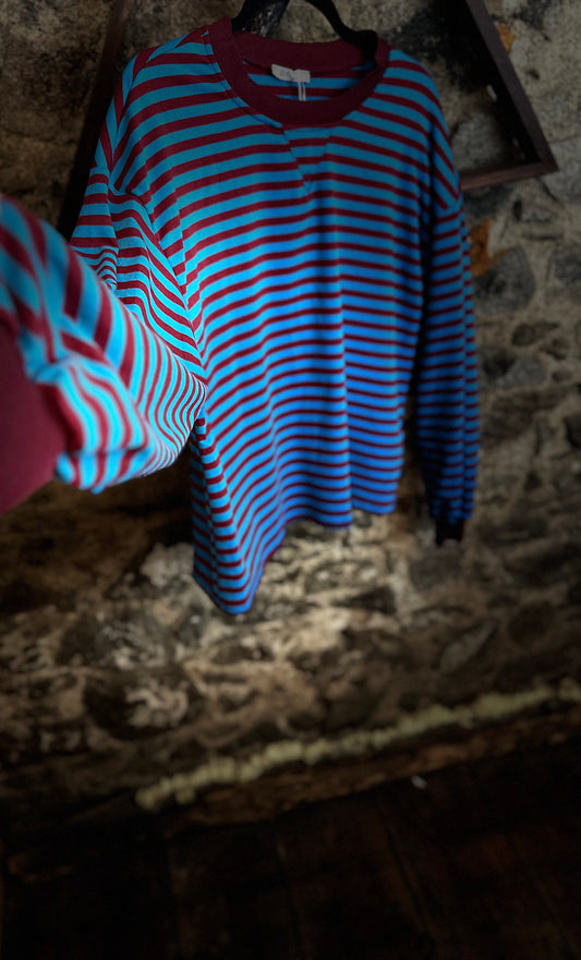 “Misty “ Bordeaux and turquoise Italian  casual stripe sweatshirt