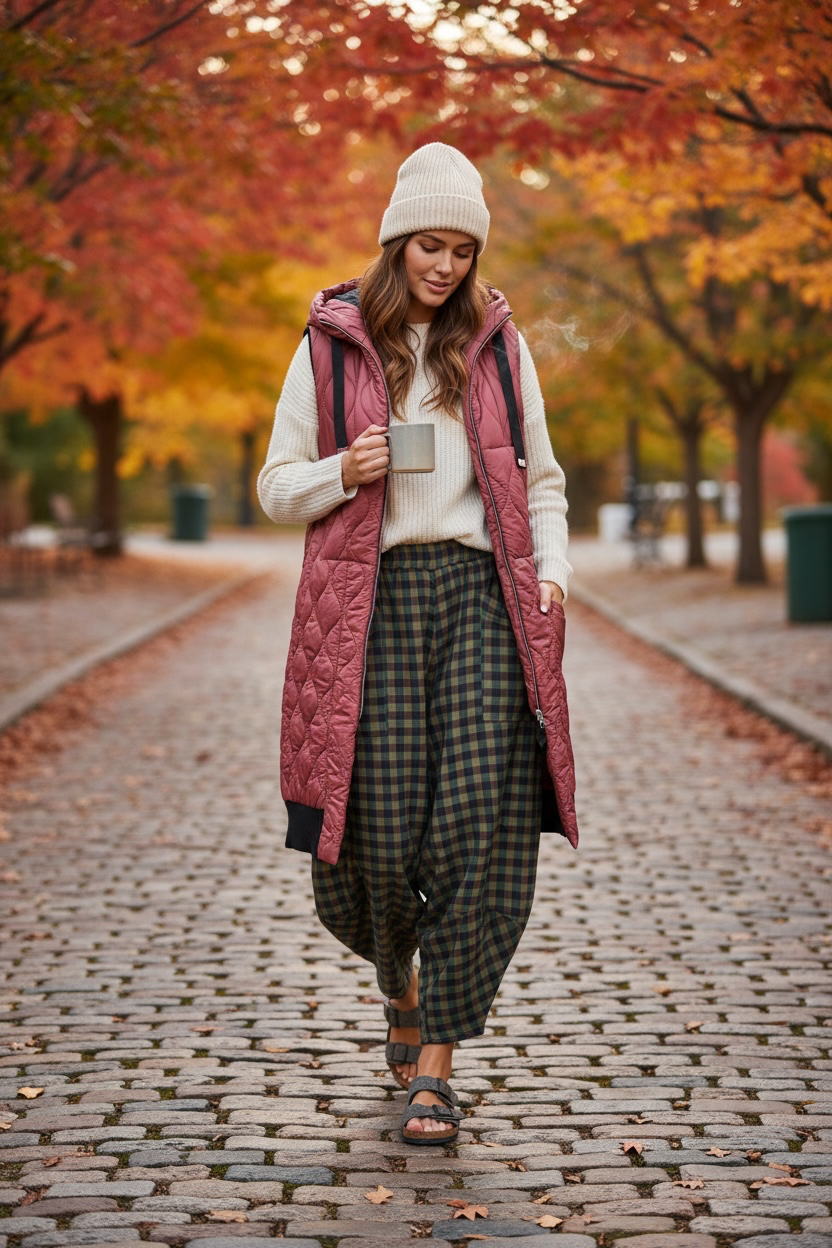 “Maisie “ Bordeaux  quilted Italian long length gilet