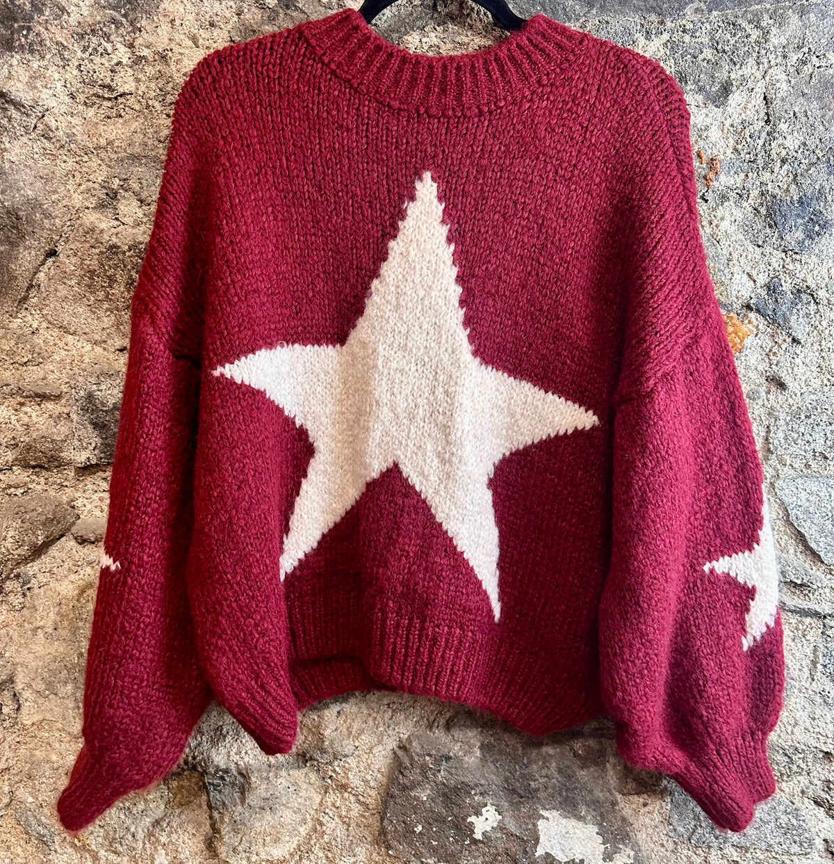 “Bowie “ burgundy and cream Italian soft loose knit jumper