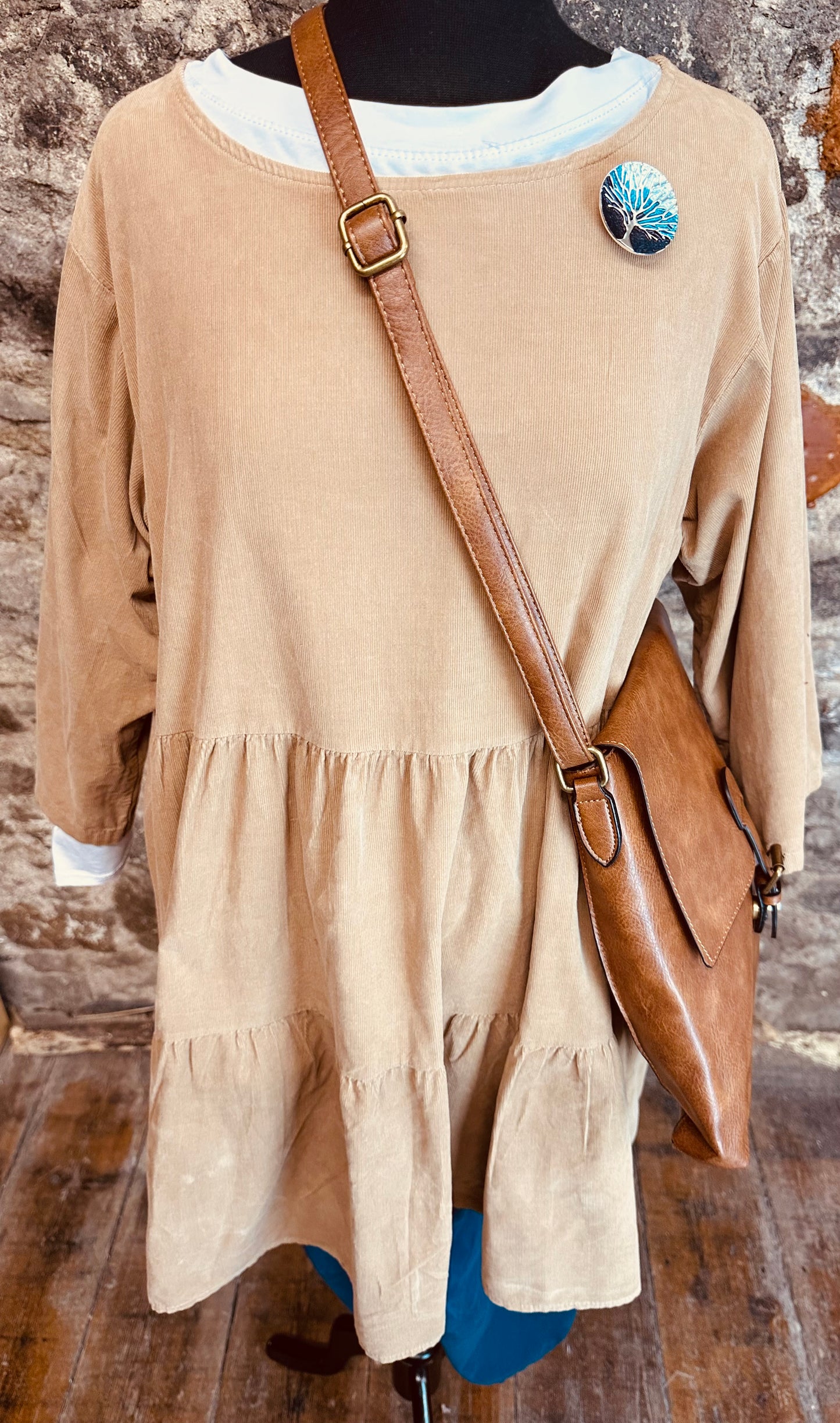 “Katie” warm caramel Italian fine corduroy tunic dress