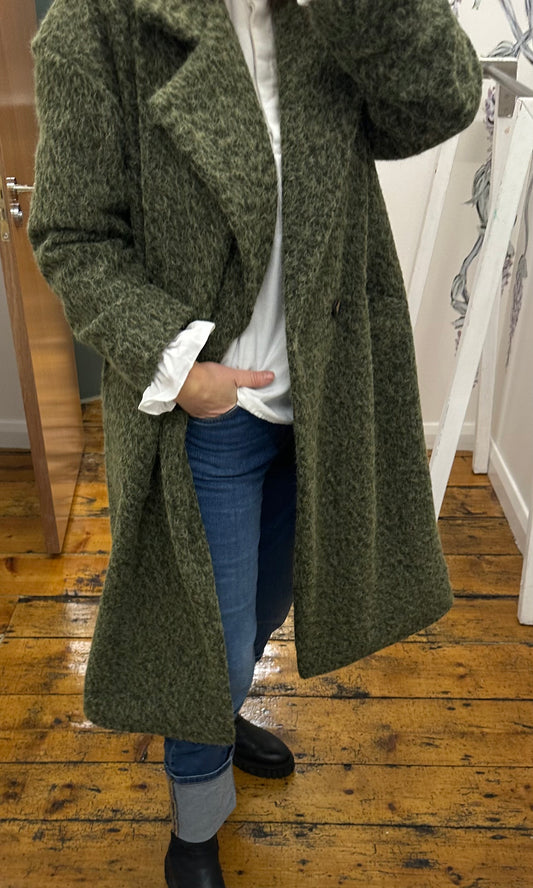 “Harriet “ Forest green Italian cosey boucle trench coat
