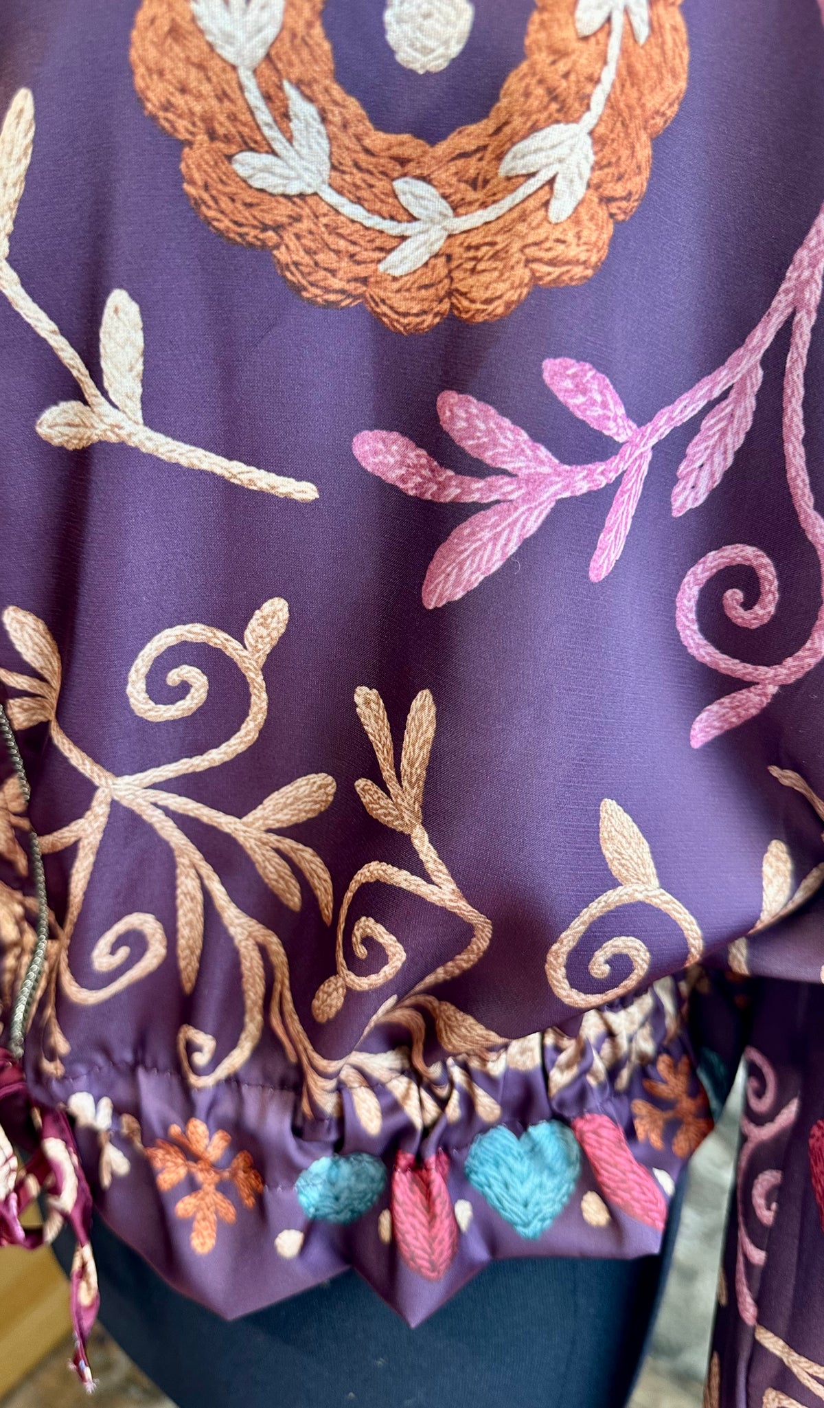 “Ellis “ plum Poly silk light print Italian bomber jacket