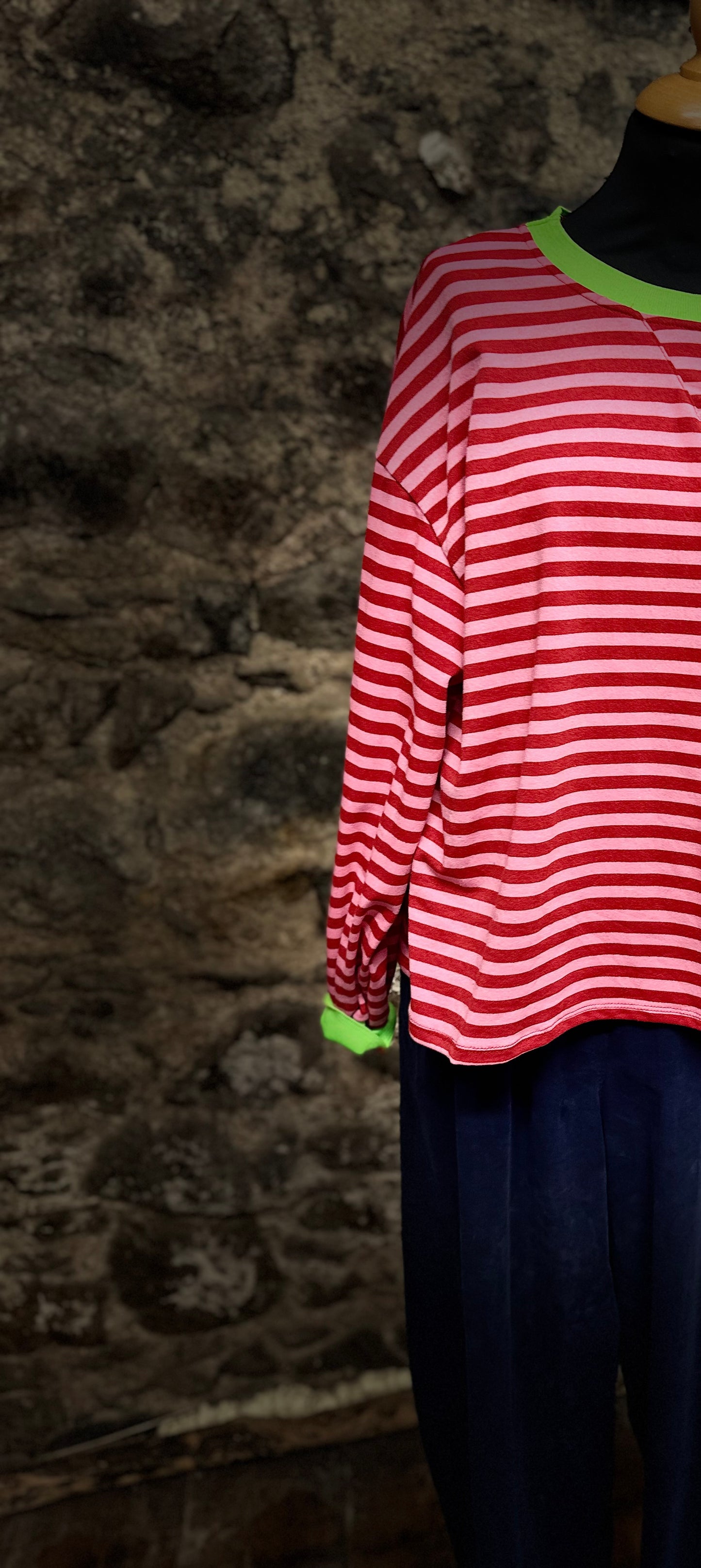 “Misty” Ruby and pink jersey long sleeve casual top