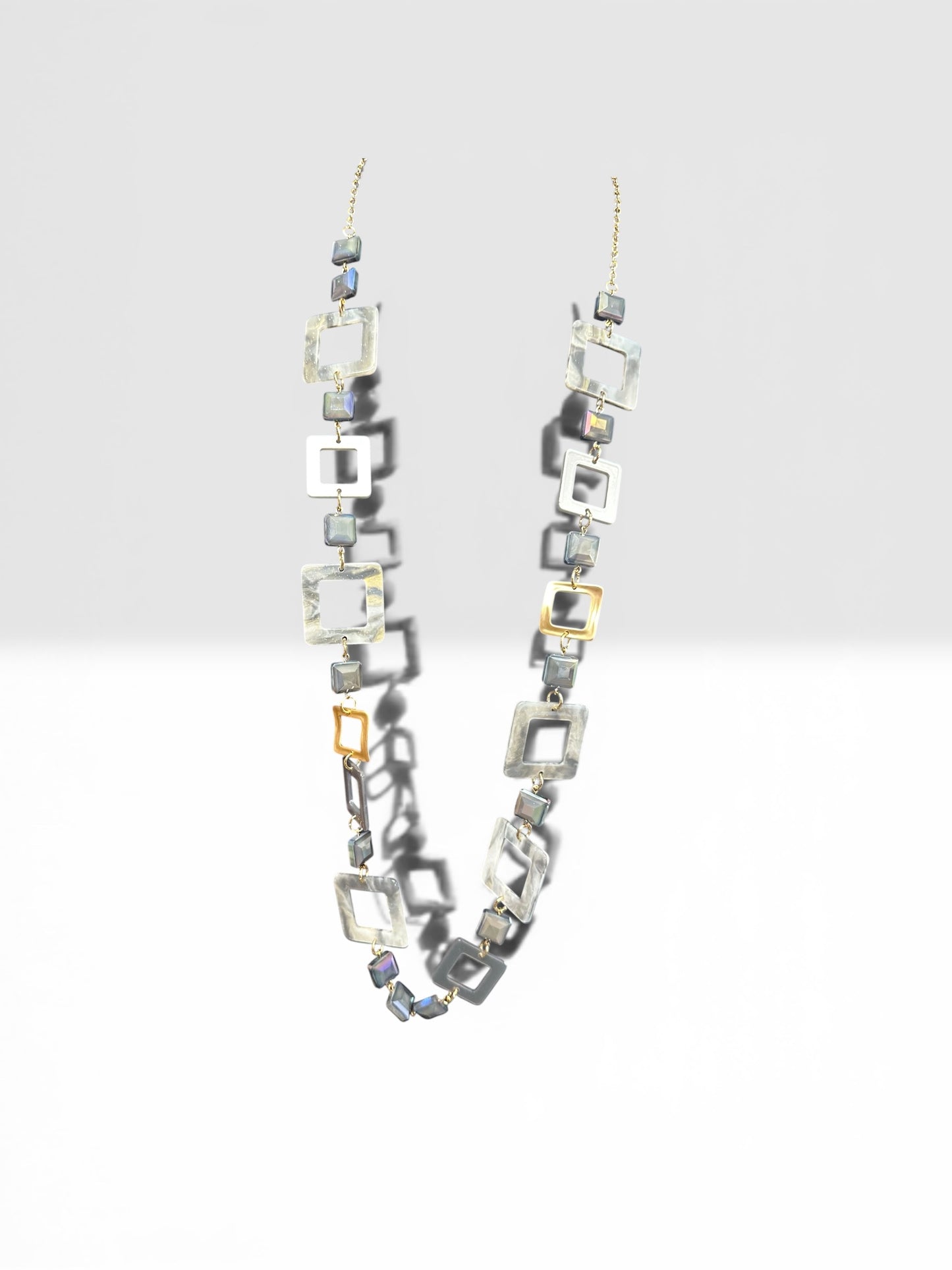 Long statement mixed square acrylic neckpiece