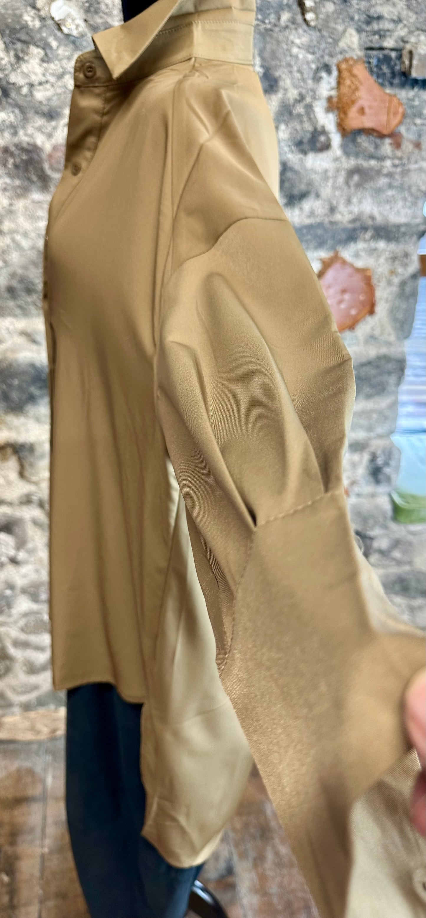 “Mabel “ Italian tan hi lo dress shirt