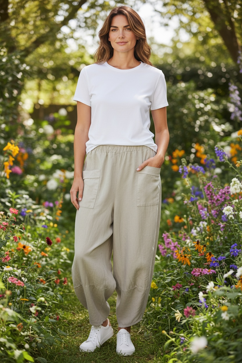 “Toni “ warm caramel pin corduroy barrel leg cocoon trouser