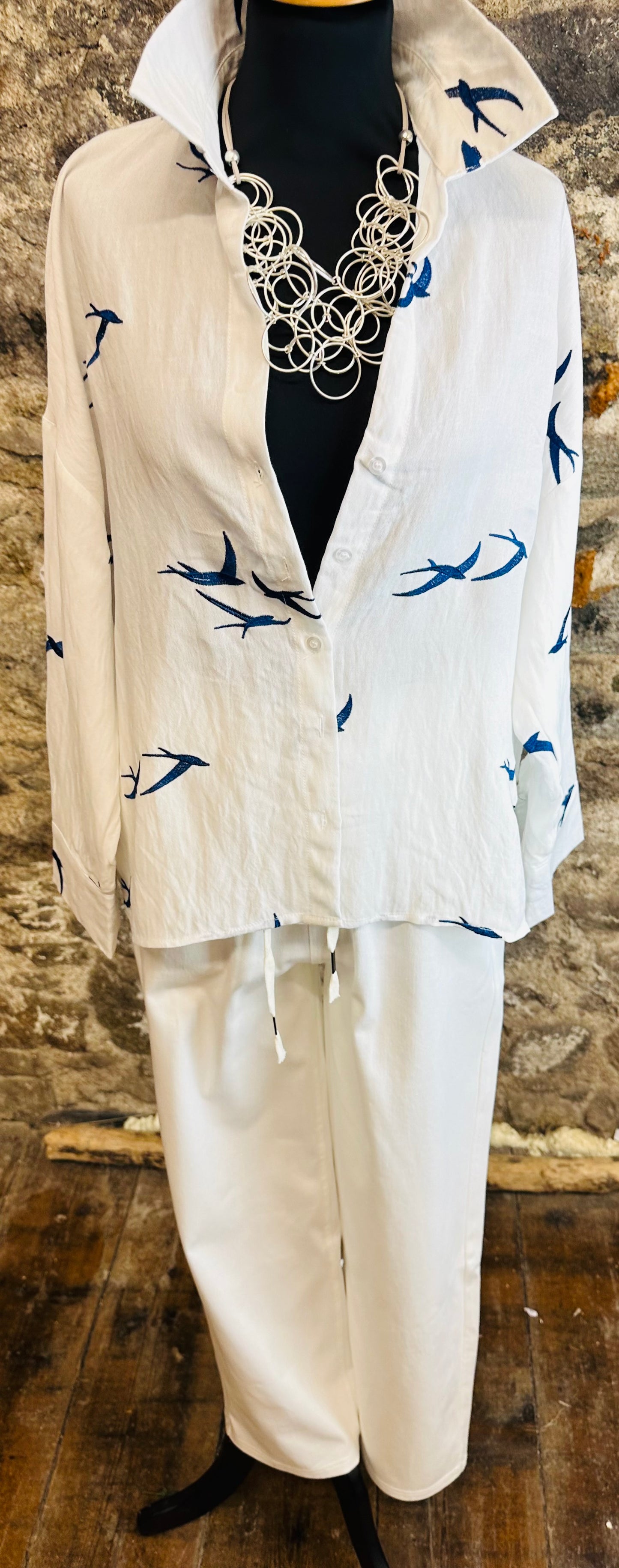“Kelsi “ embroidered blue swallowtail shirt (pre order available from 23 June )