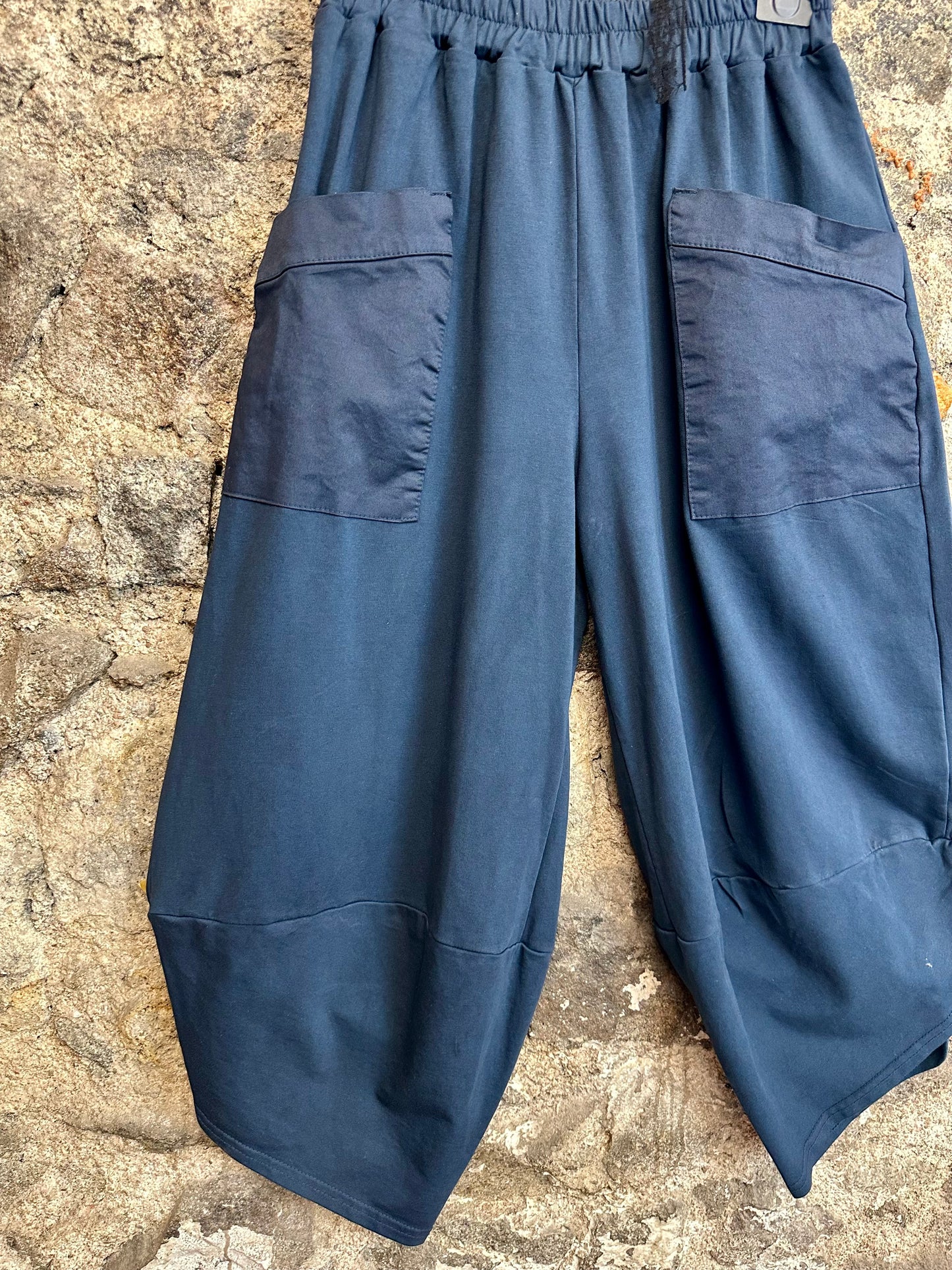 “Chrissie” indigo navy Italian cotton and jersey cocoon pants