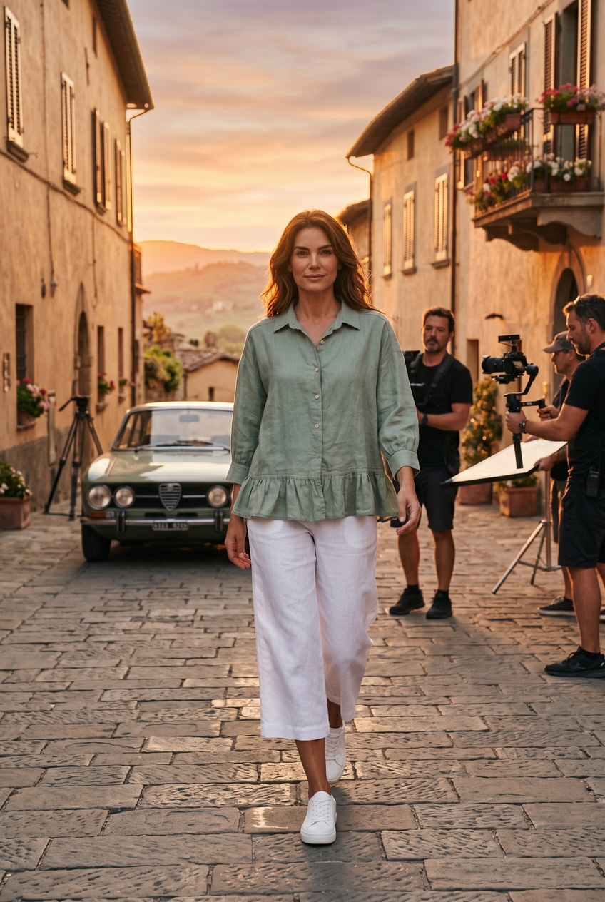 “Freya “ Italian sage green frill shirt